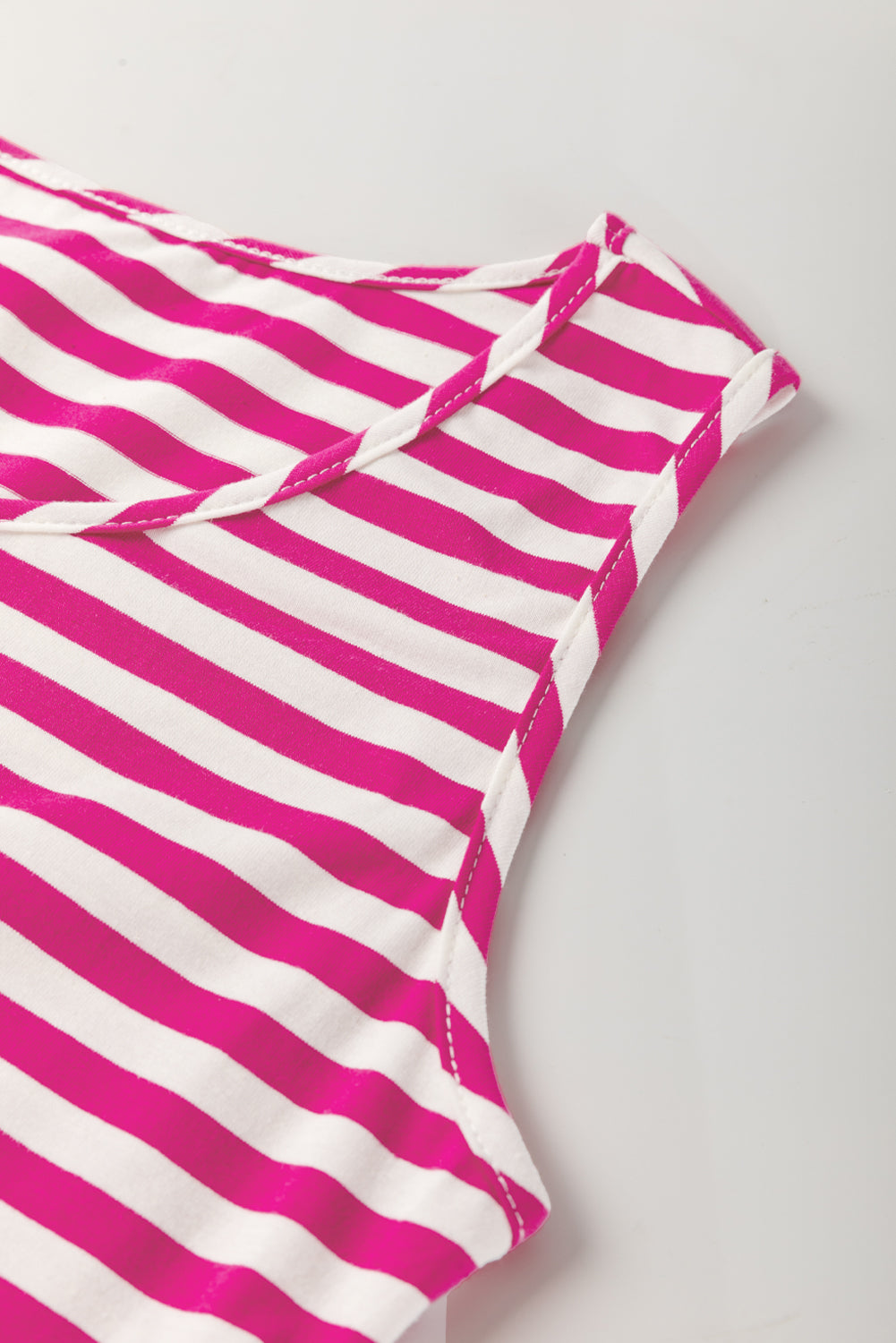 Women's Stripe U-Neck Sleeveless Loose Fit Mini Dress Pink Black Blue S-XL at LivelyLooks