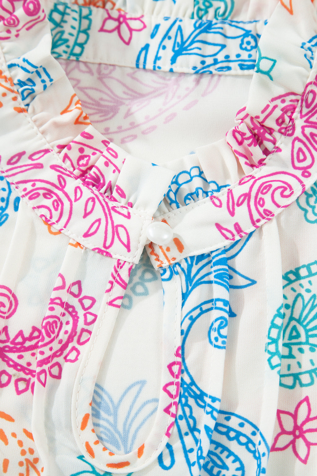 Women's Multicolour Vibrant Paisley Print Keyhole Puff Sleeve Blouse at LivelyLooks