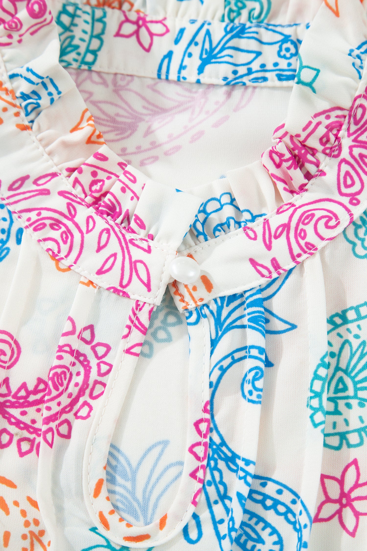 Women's Multicolour Vibrant Paisley Print Keyhole Puff Sleeve Blouse at LivelyLooks