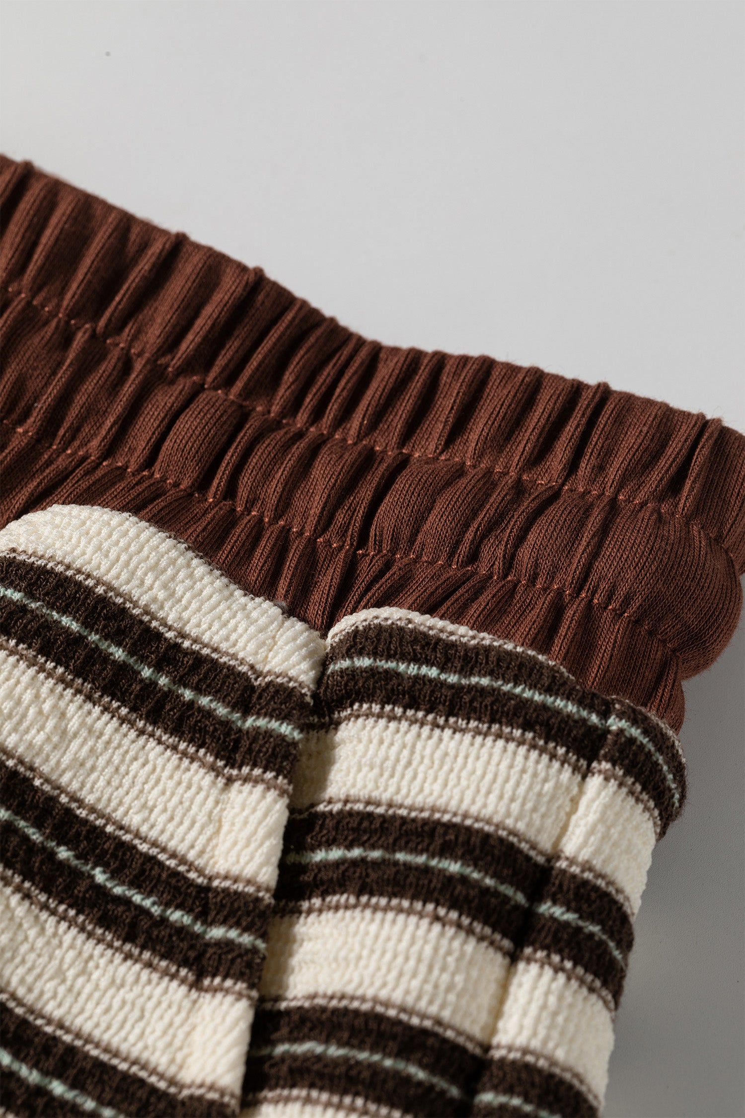 Brown Stripe Contrast Trim Long Sleeve Top & Drawstring Mini Skirt Set | UK 8–22