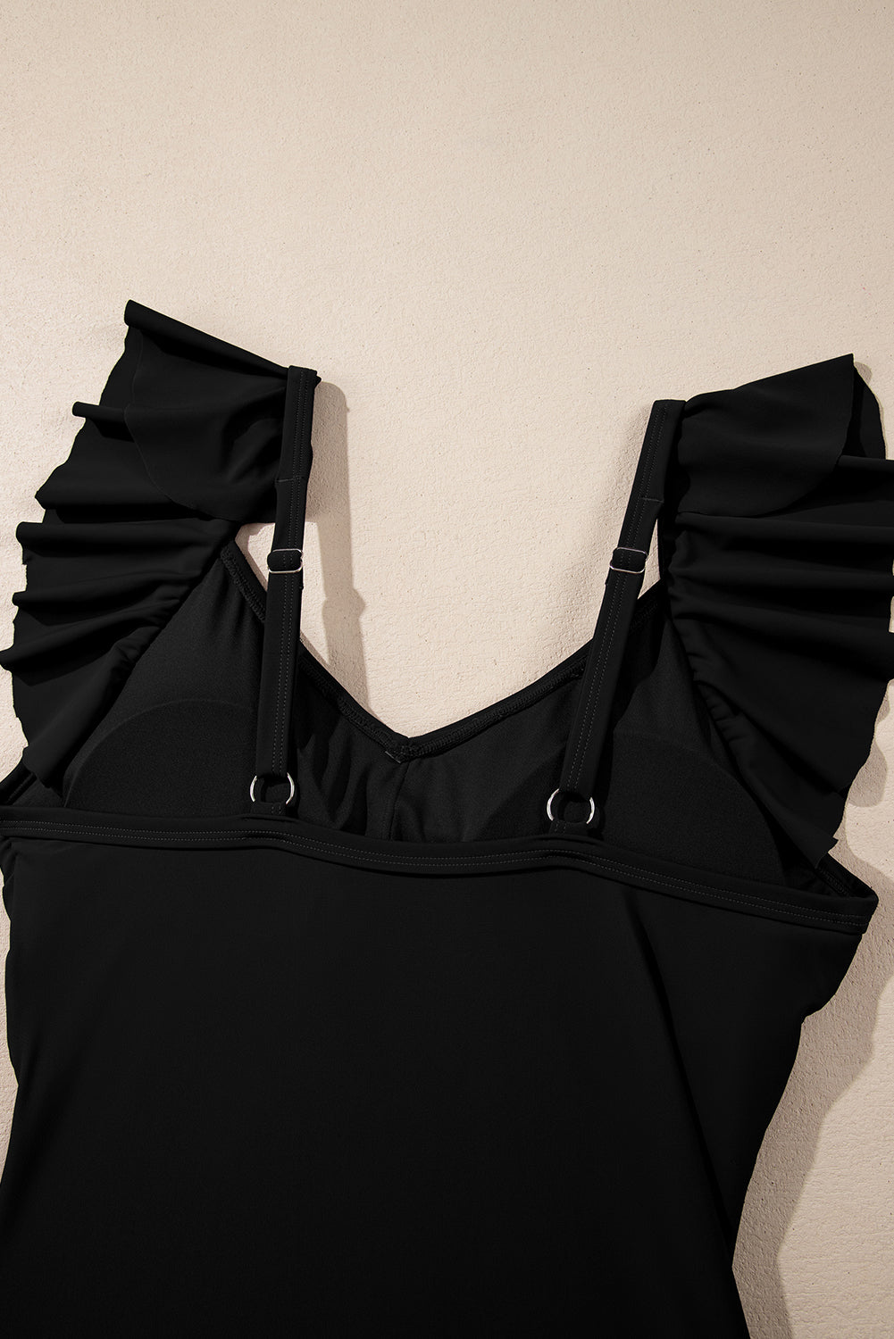 Black Ruffle Crossed Cutout Slim Tankini 2-Piece Swimsuit | UK 8-22