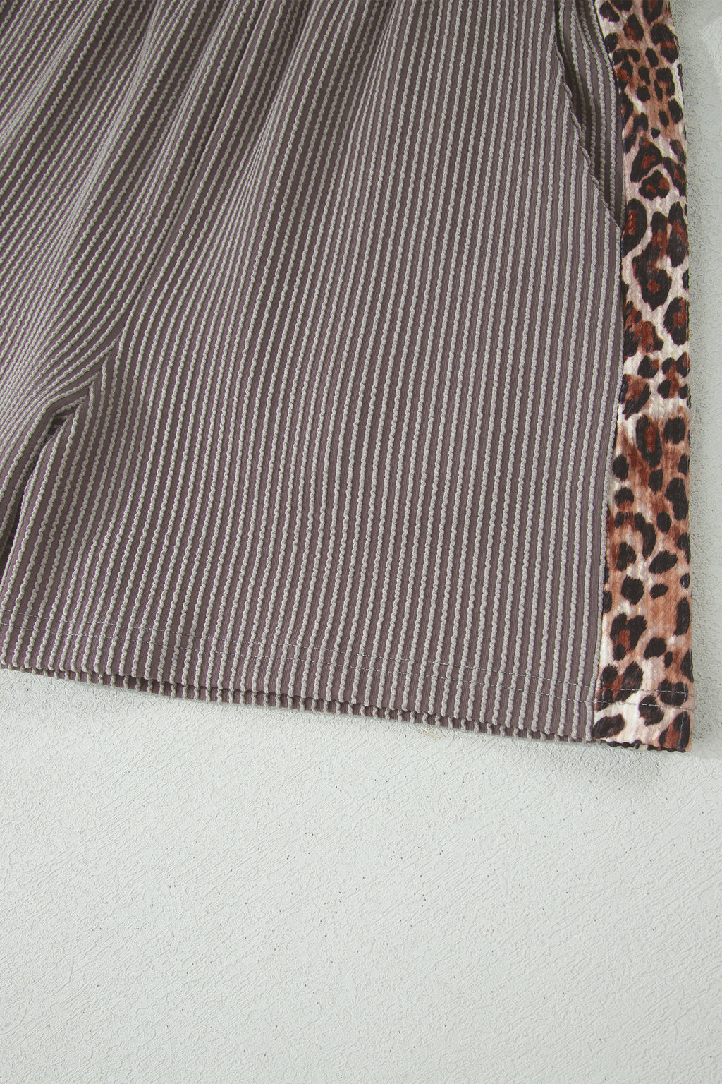 Ribbed Twist Short Set with Leopard Trim | Sky Blue, Light Grey & Sachet Pink