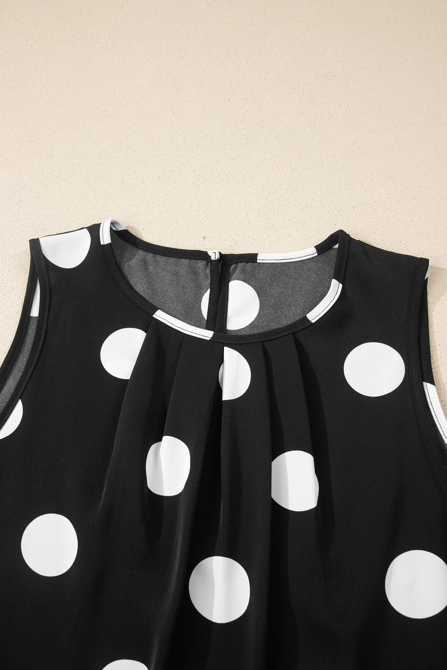 Black Polka Dot Pleated Tank & Wide Leg Trousers Two-Piece Outfit