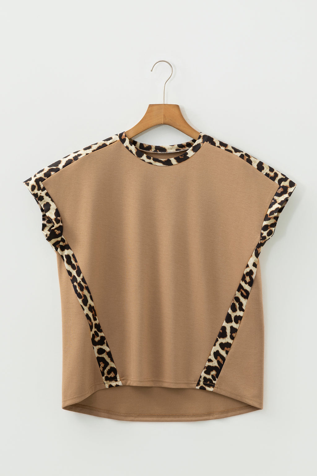 Leopard Trim Loose T-Shirt Green & Beige Relaxed Fit S-XL