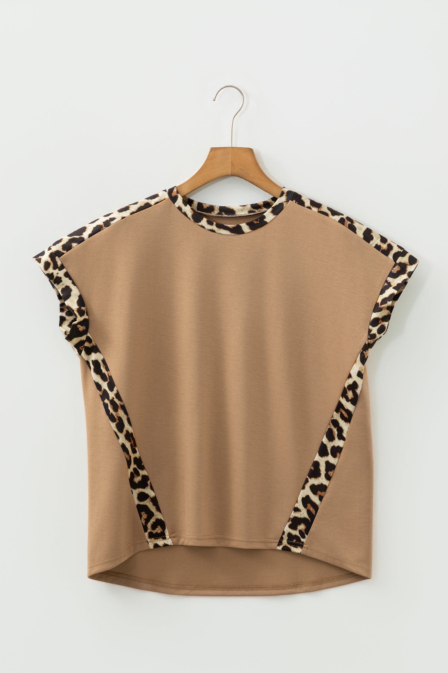 Leopard Trim Loose T-Shirt Green & Beige Relaxed Fit S-XL