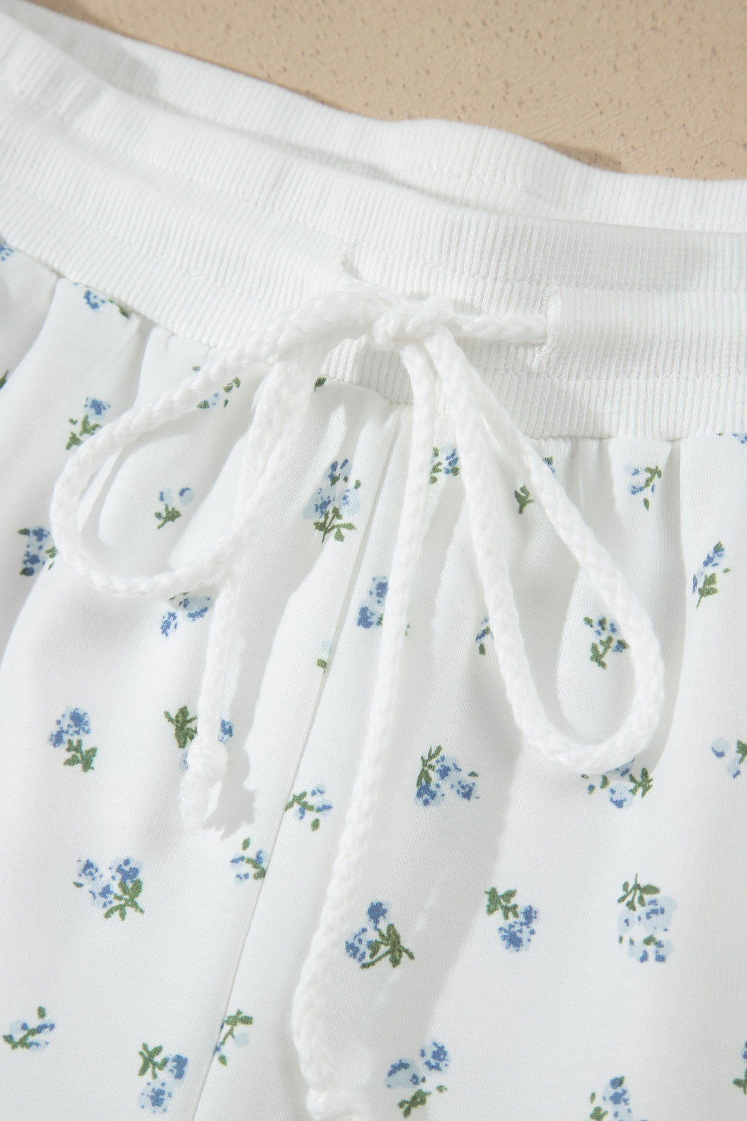 White Floral Print Half Zip Hoodie Top & Shorts Co-ord Set