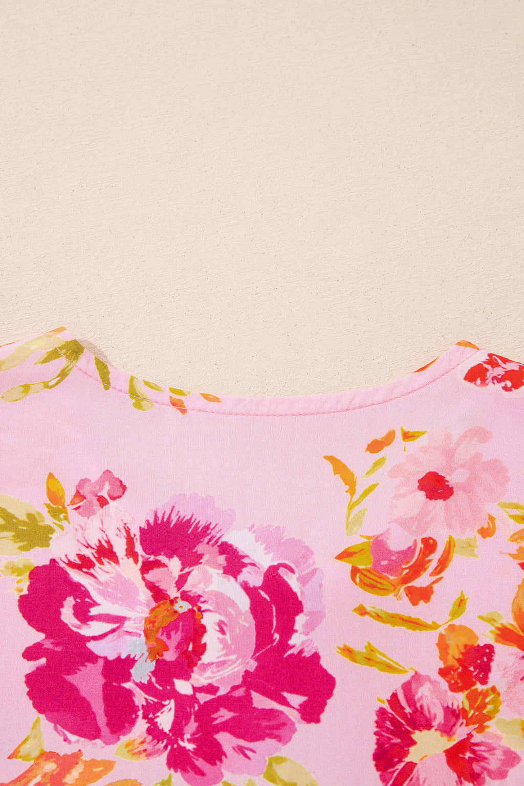 Shop Pink Floral Print Tie Neck Puffy Half Sleeve Blouse at LivelyLooks