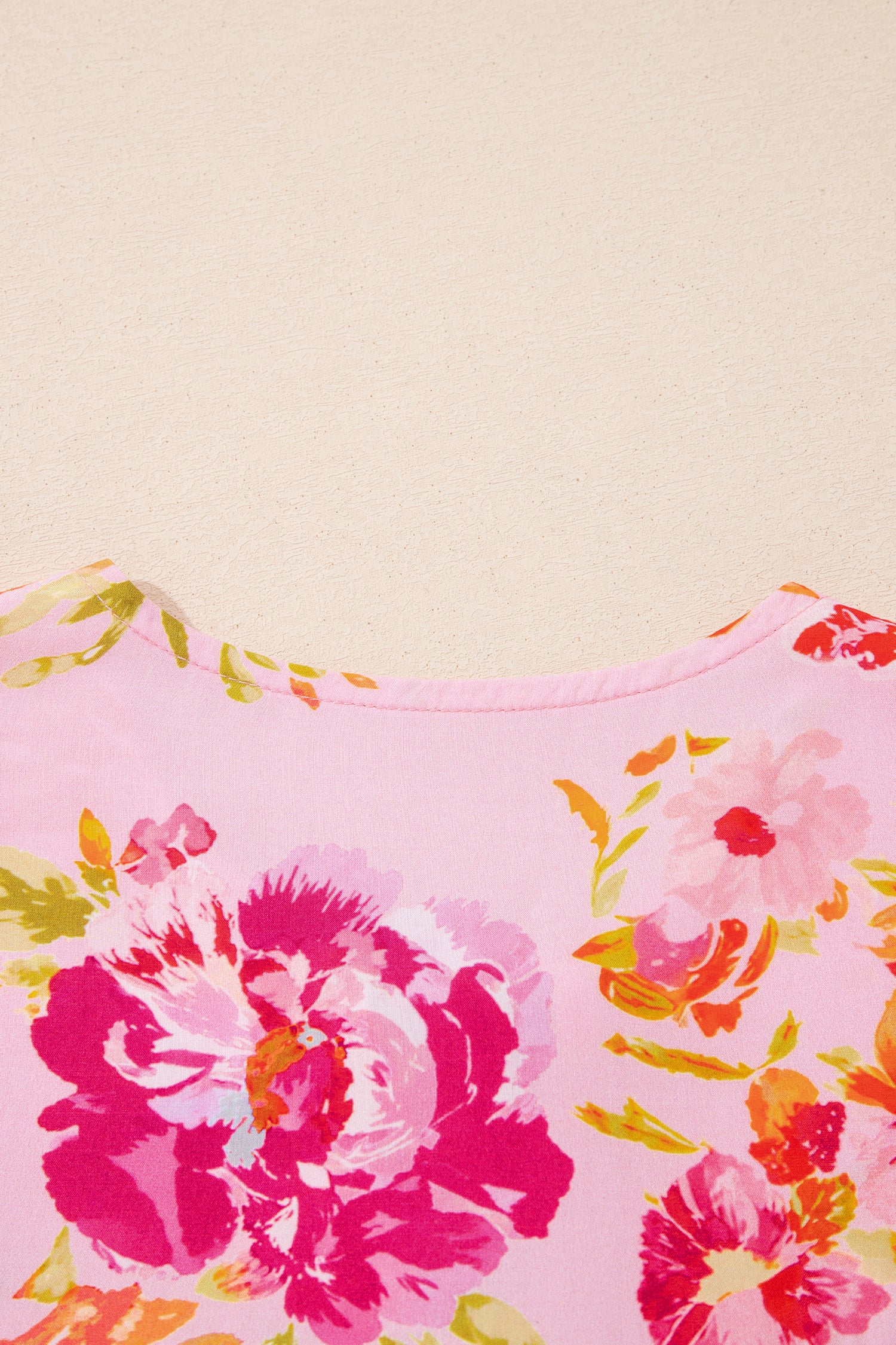 Shop Pink Floral Print Tie Neck Puffy Half Sleeve Blouse at LivelyLooks