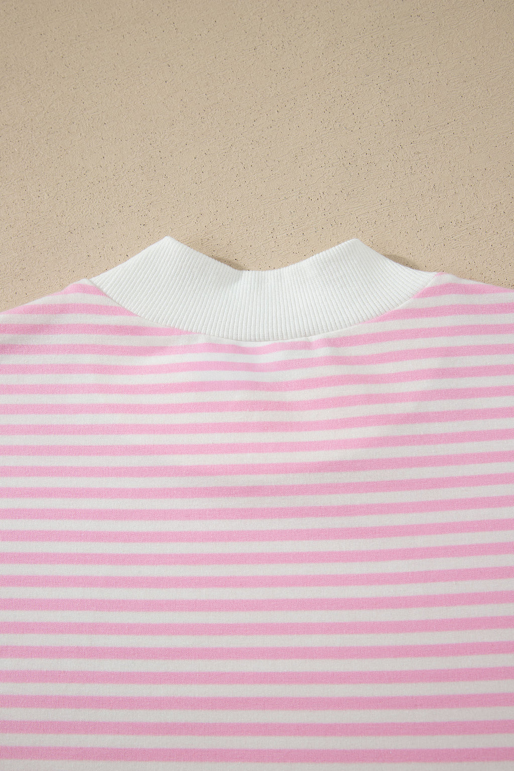 Pink Stripe Cuffed Short Sleeve Contrast Mock Neck Tee Dress S-XL