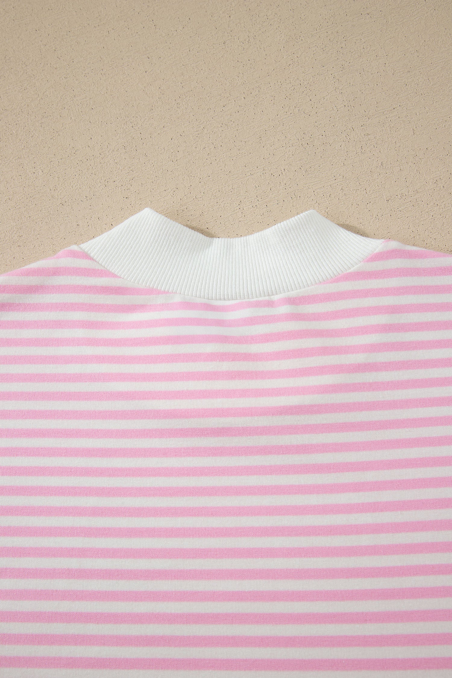 Pink Stripe Cuffed Short Sleeve Contrast Mock Neck Tee Dress S-XL