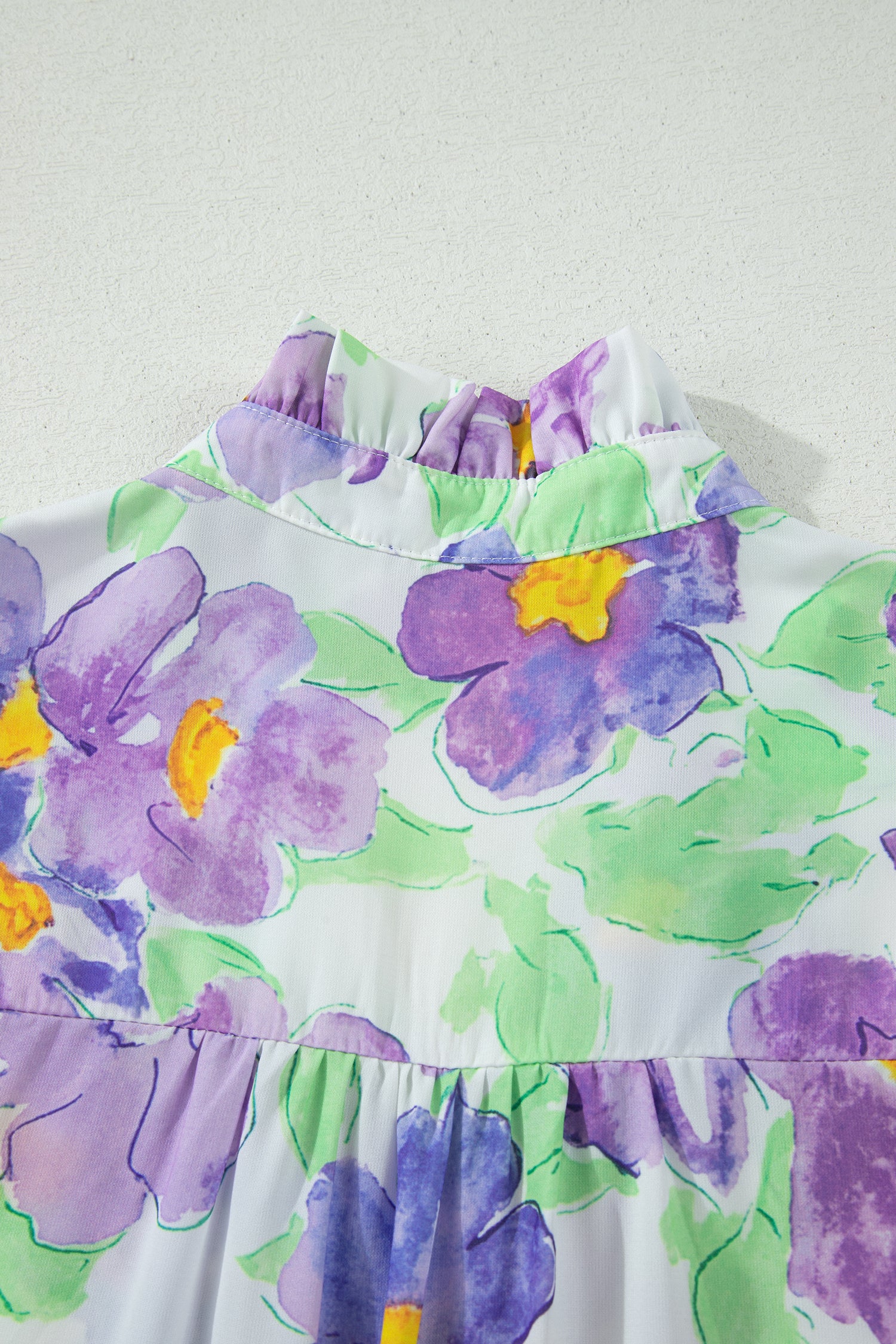 Purple Floral V Collar Short Sleeve Tiered Ruffle Mini Dress S-XL