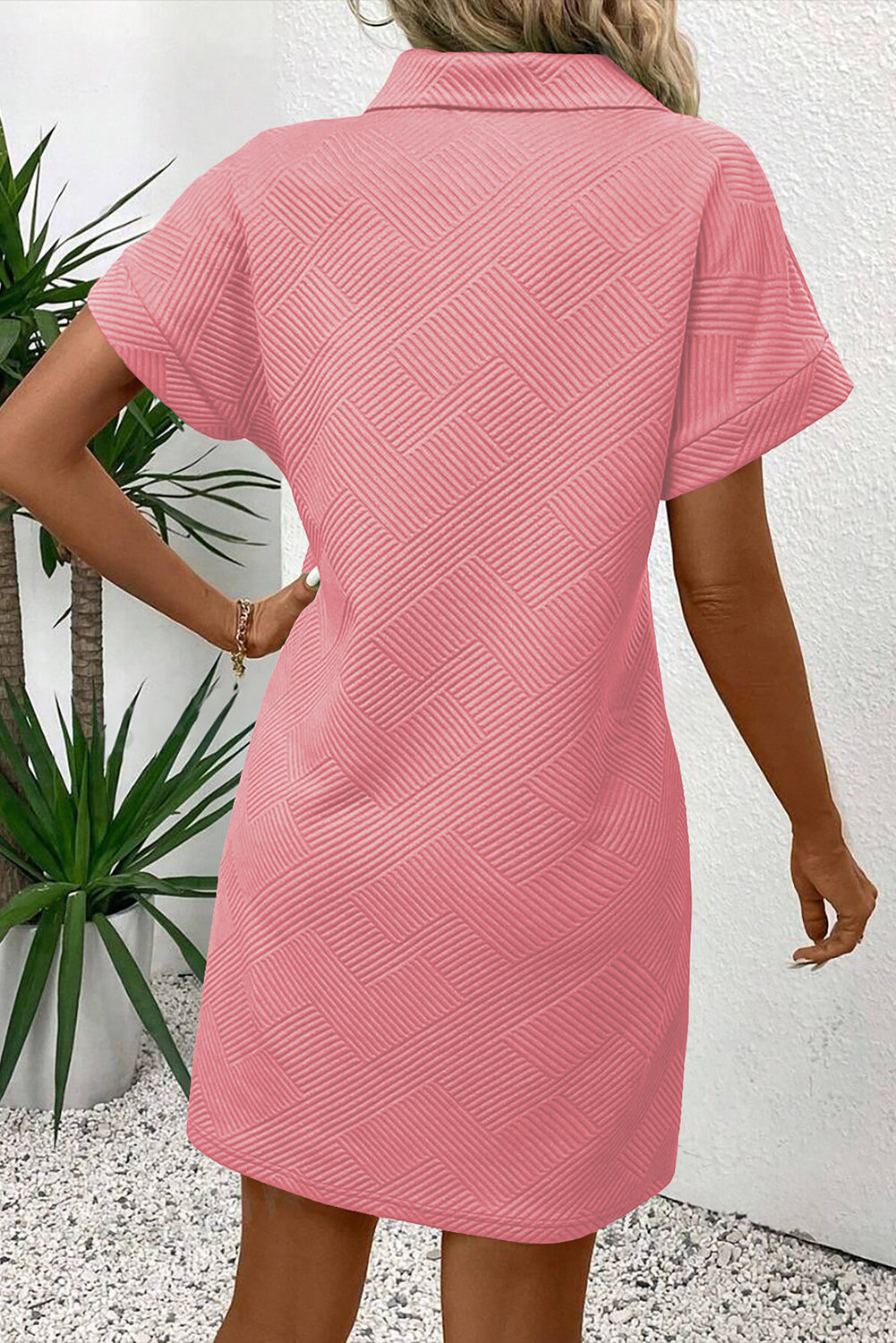 Textured Short Sleeve A Line Mini Dress | Light Blue, Blue & Peach | UK 8–22