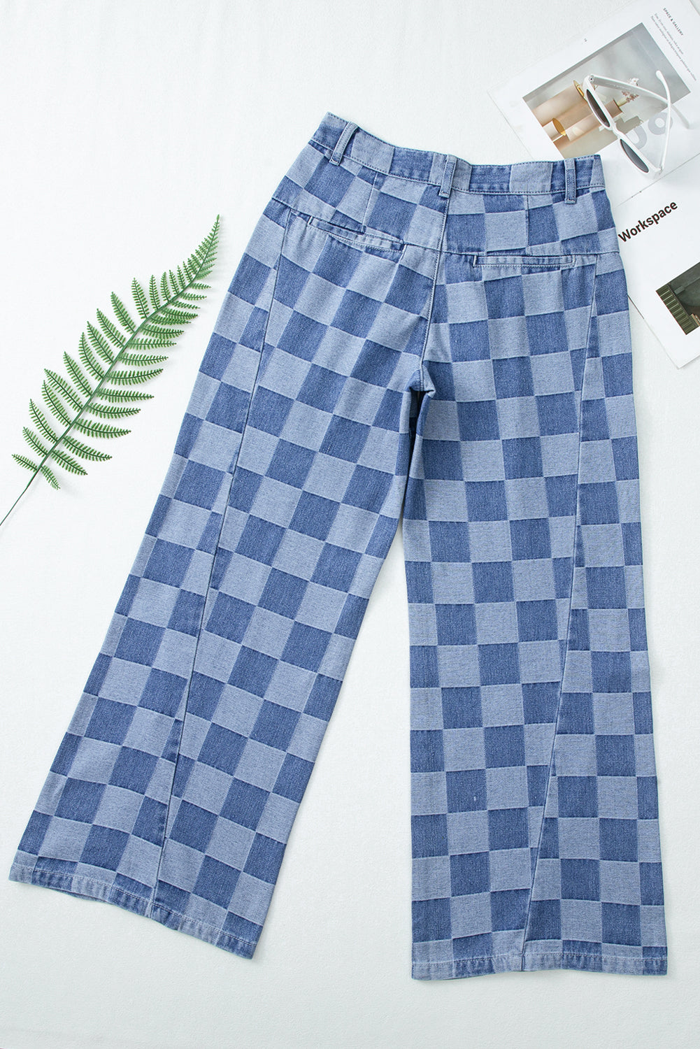 Shop Checkered Denim Wide Leg Jeans UK 8-20 at LivelyLooks