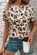 LivelyLooks Leopard Print Round Neck Casual T-Shirt women's fashion