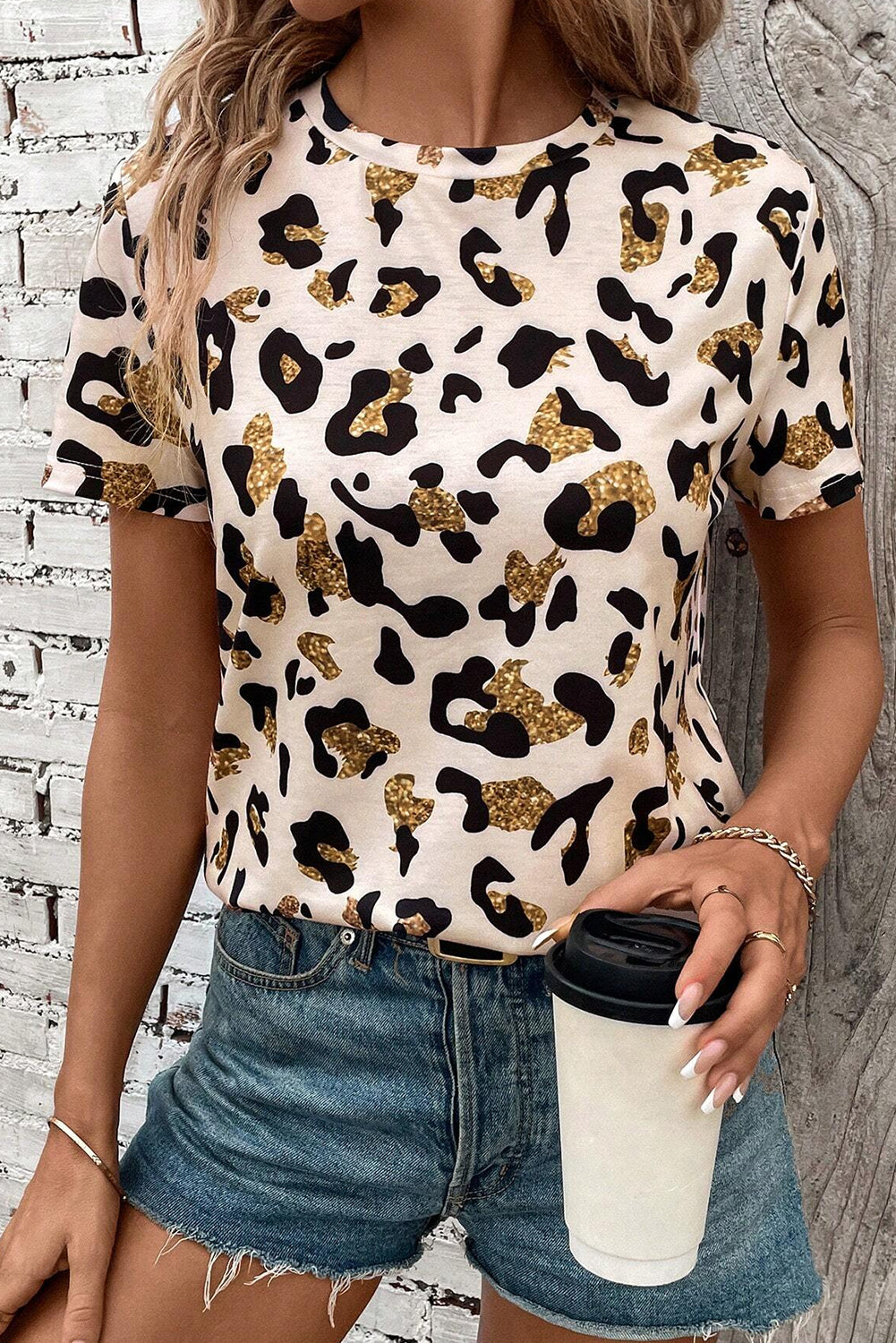 LivelyLooks Leopard Print Round Neck Casual T-Shirt women's fashion