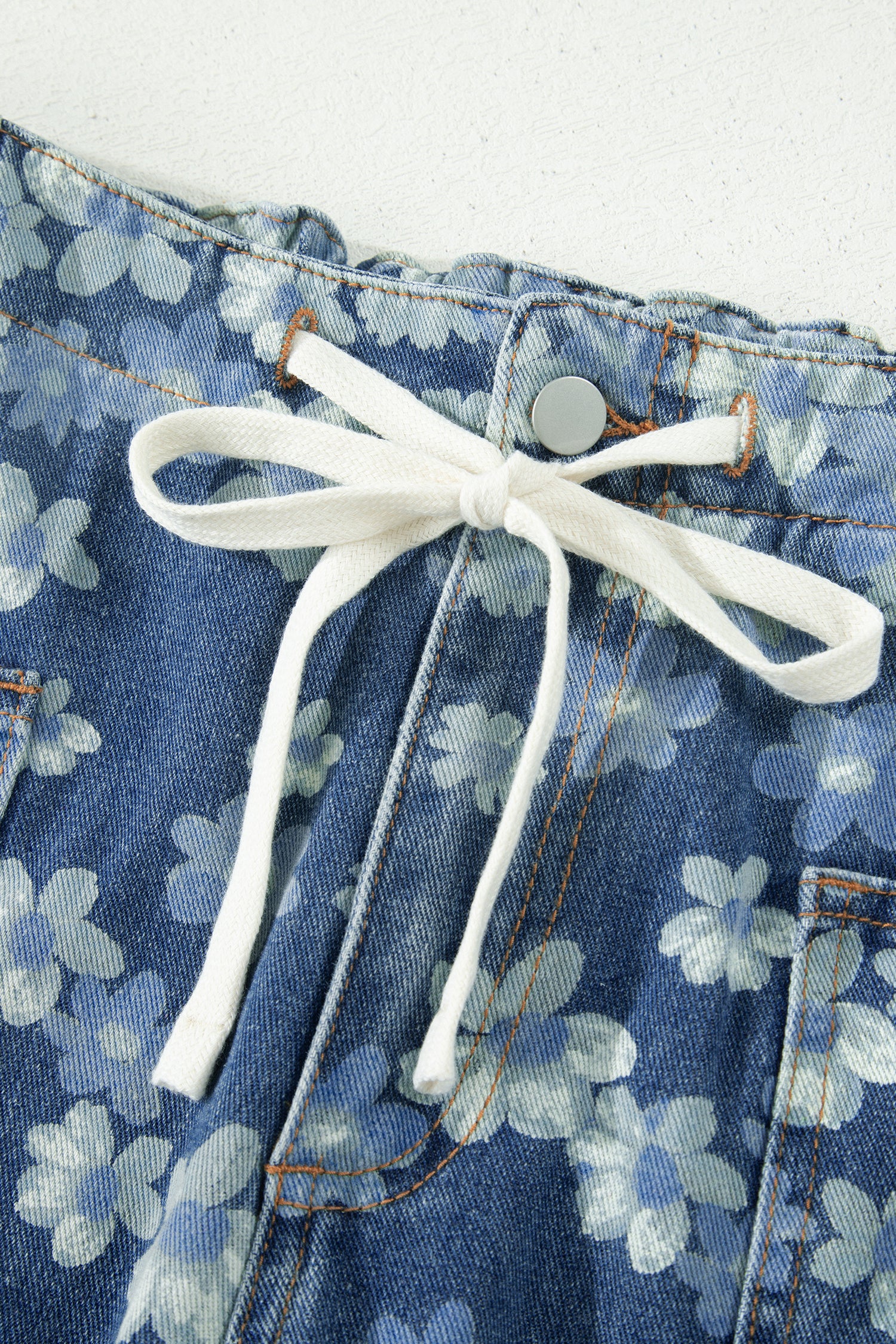 Shop Sky Blue Dainty Floral Print Drawstring Barrel Jeans Sz 4–16 at LivelyLooks