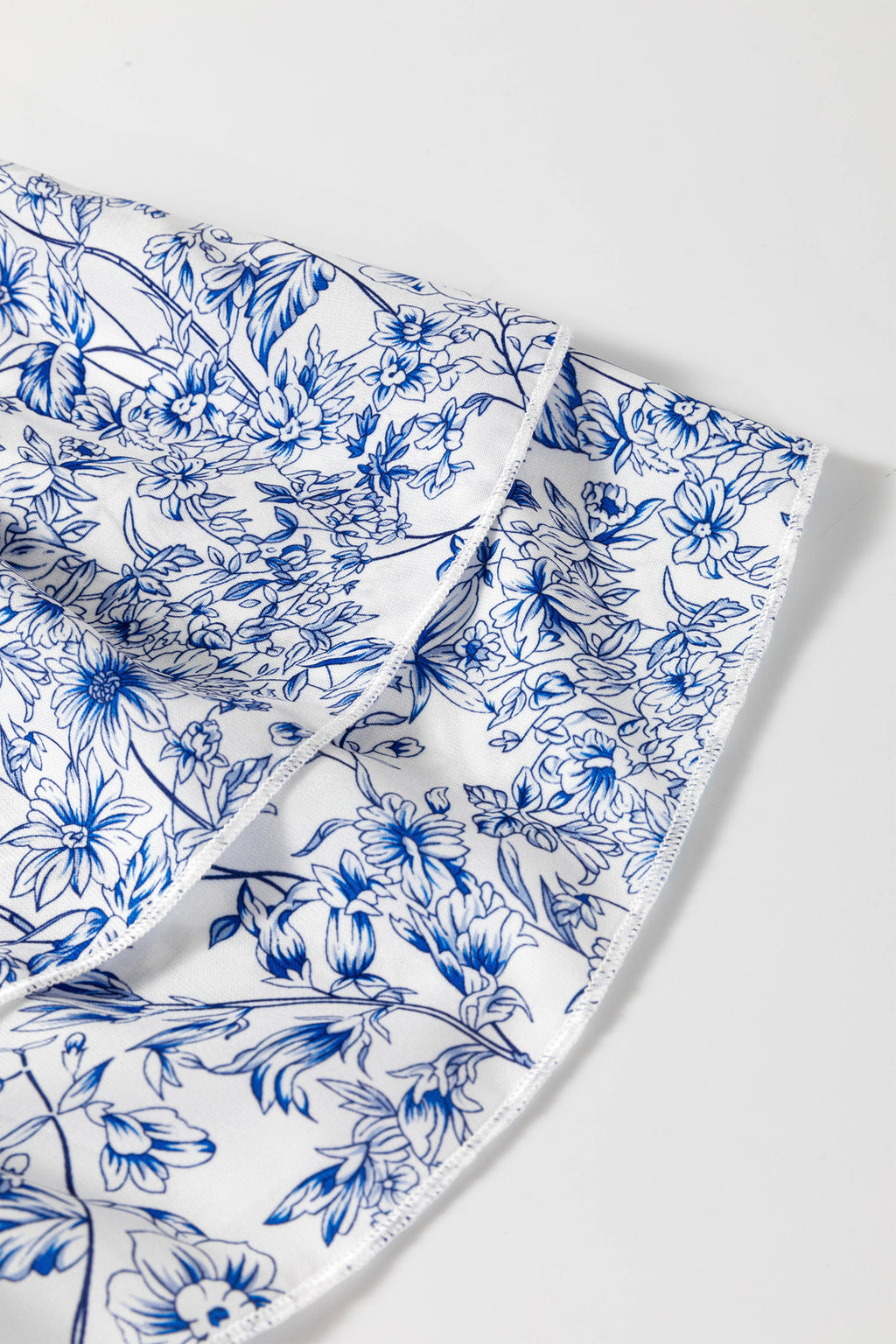Sky Blue Floral Babydoll Blouse Square Neck Ruffled Sleeve Shirred Women S-XL