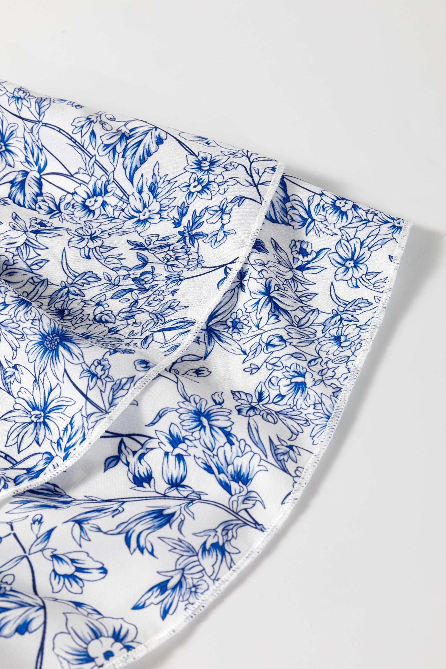 Sky Blue Floral Babydoll Blouse Square Neck Ruffled Sleeve Shirred Women S-XL