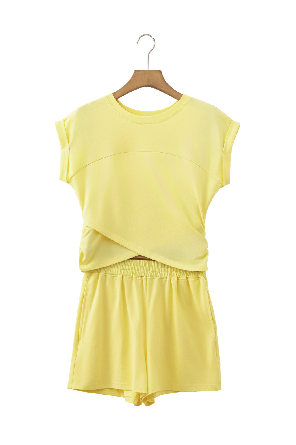 Solid Short Sleeve Elastic Waist Pocket Casual Shorts Set | 3 Colours | UK 8–22