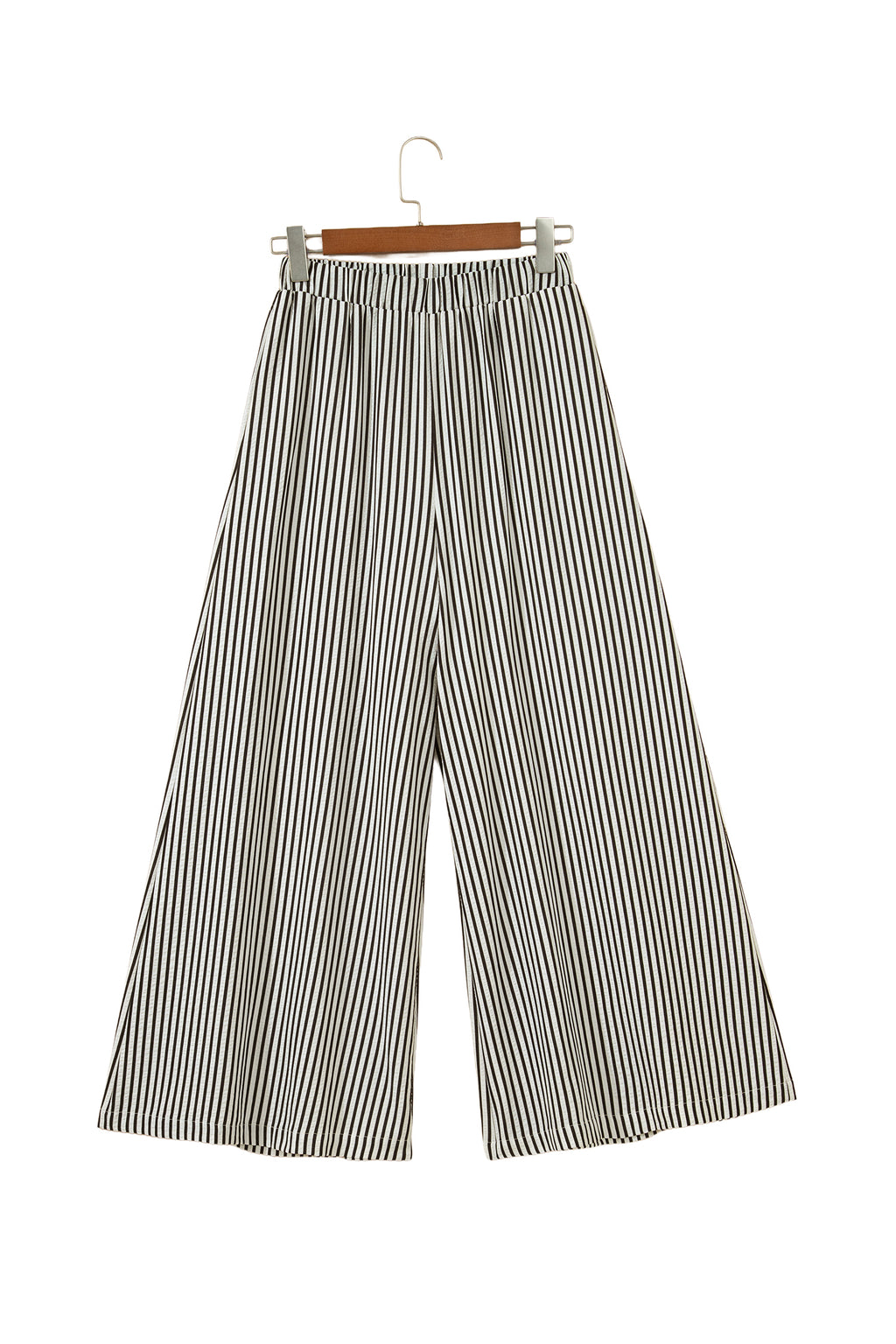 Black Stripe Elastic Waist Ultra Wide Leg Trousers | UK Sizes 8-18