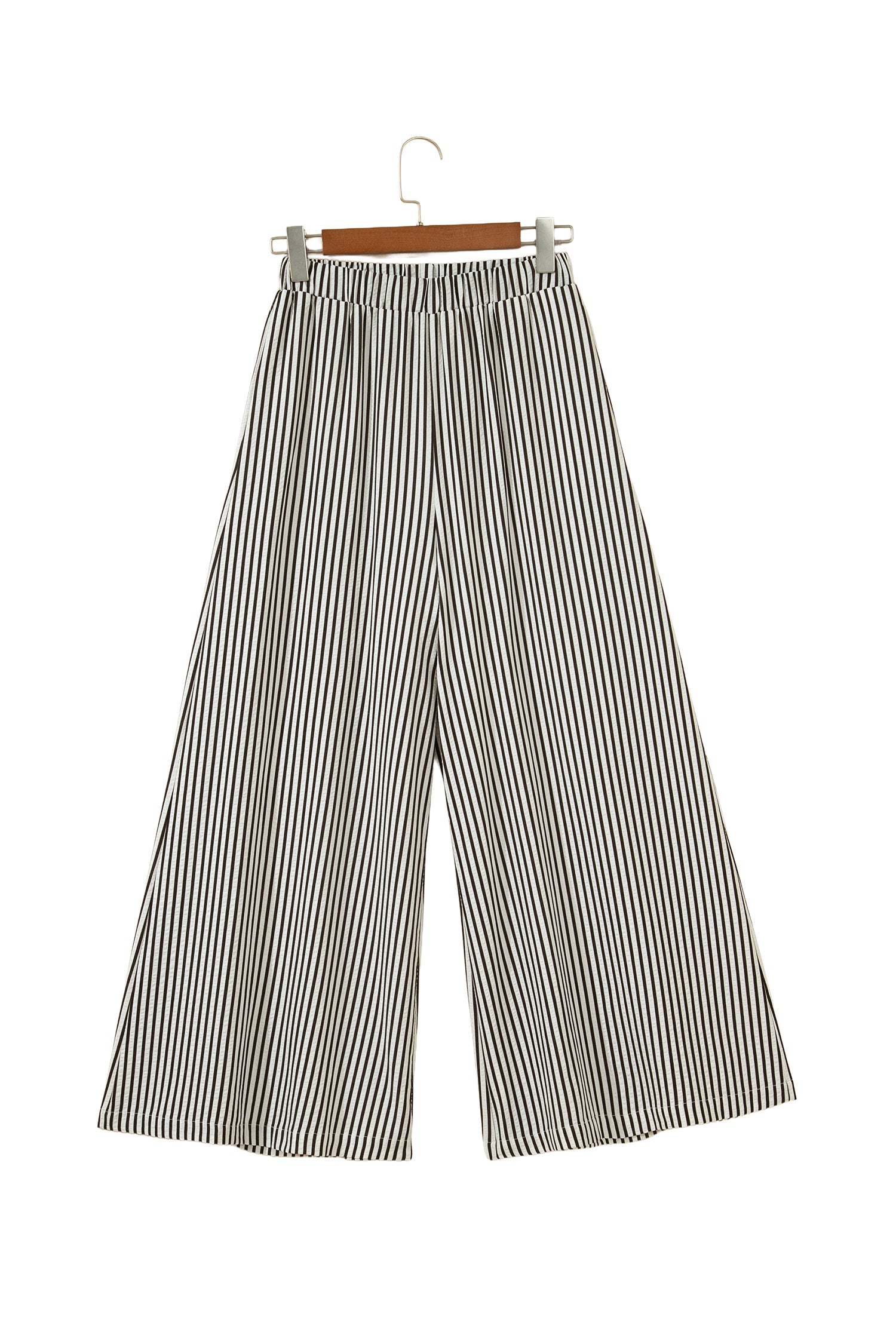 Black Stripe Elastic Waist Ultra Wide Leg Trousers | UK Sizes 8-18