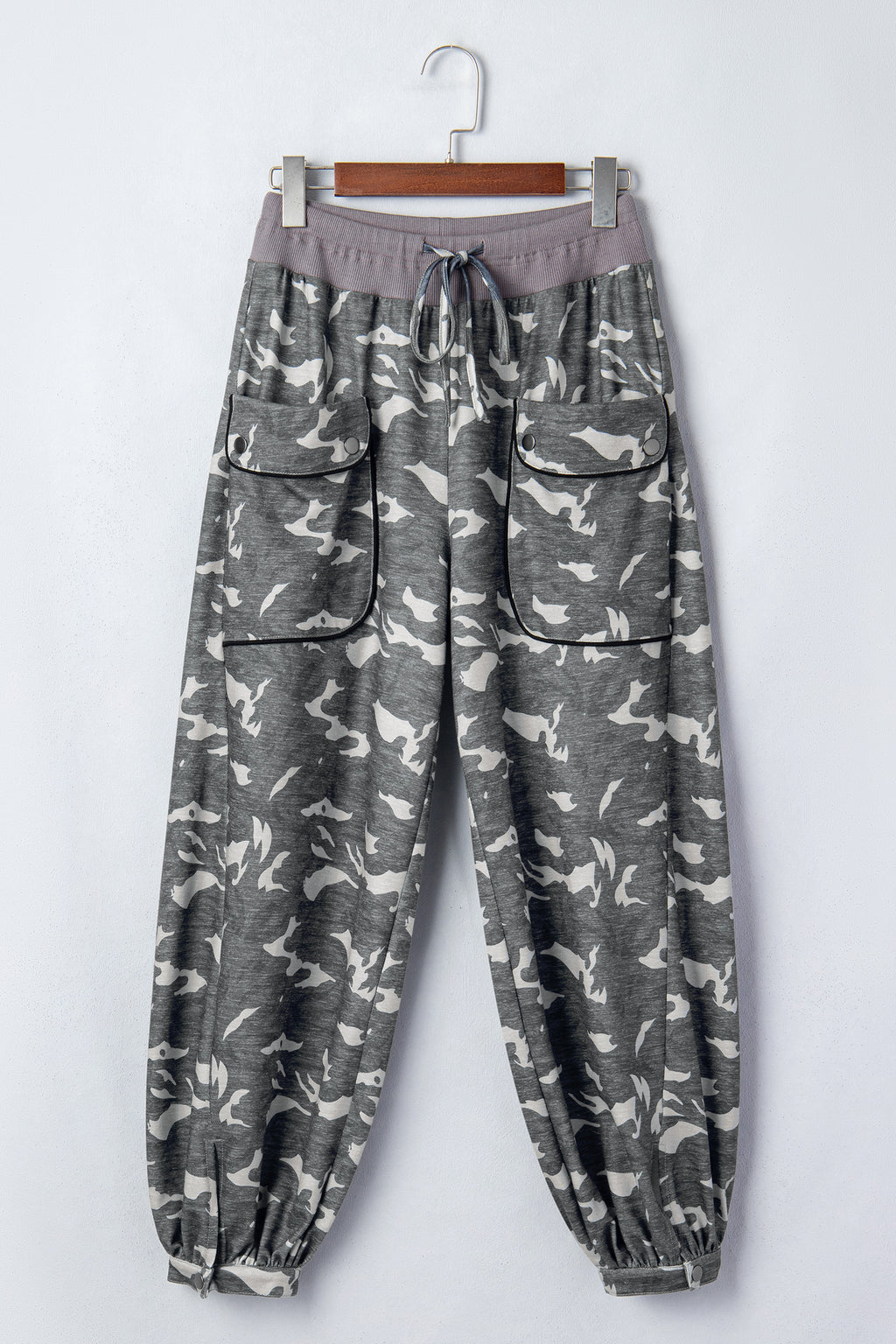 Camo Print Drawstring Cargo Barrel Pants | Khaki & Multicolour