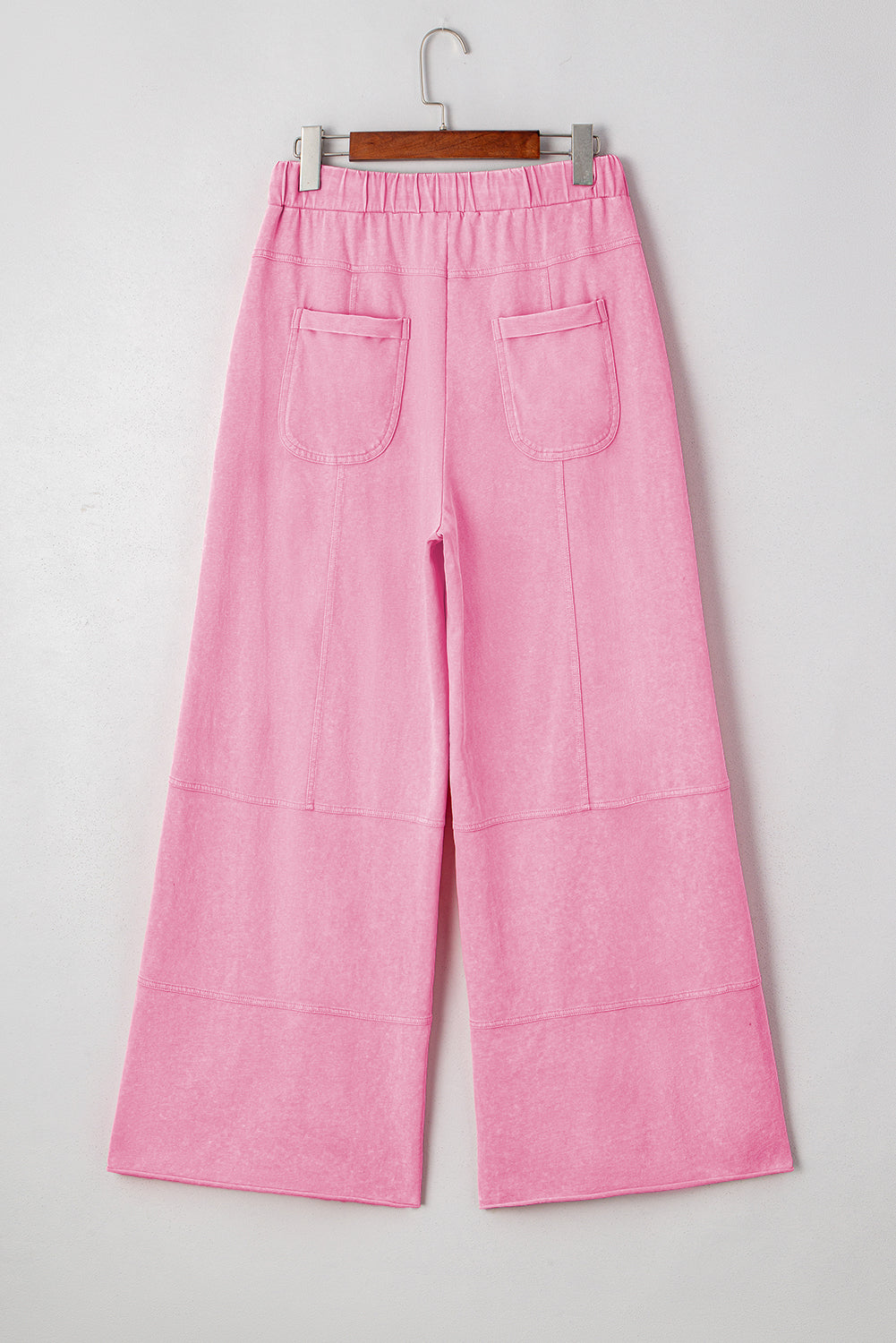 Women's Pink Mineral Wash Exposed Seam Drawstring Elastic Waistband Wide Leg Cargo Trousers at LivelyLooks