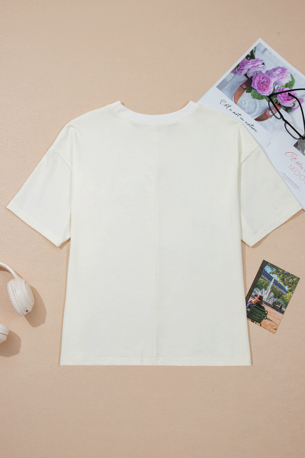 LivelyLooks Beige Star Print Stud Detail Cotton Jersey Top S-XL women's fashion