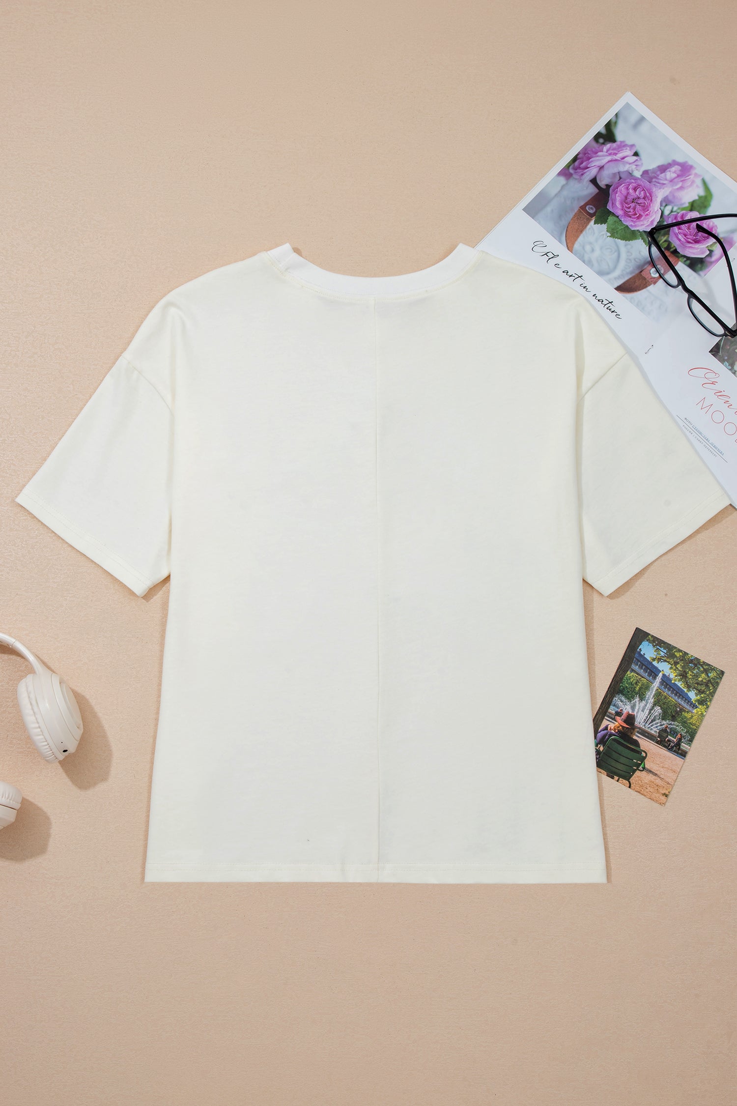 LivelyLooks Beige Star Print Stud Detail Cotton Jersey Top S-XL women's fashion