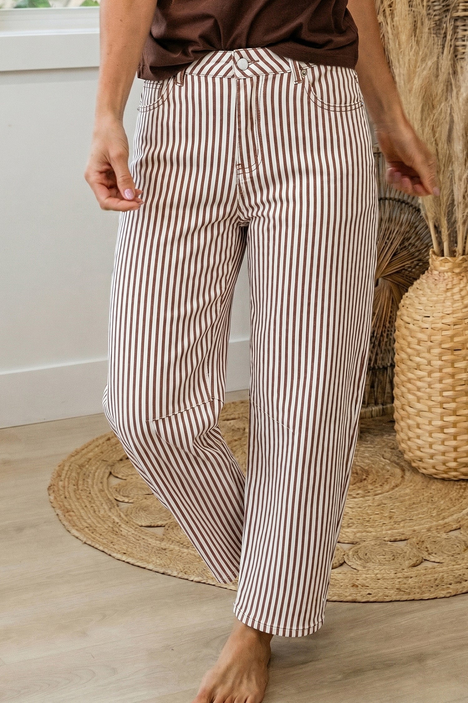 Shop Stripe Casual Barrel Leg Jeans UK 8-20 at LivelyLooks
