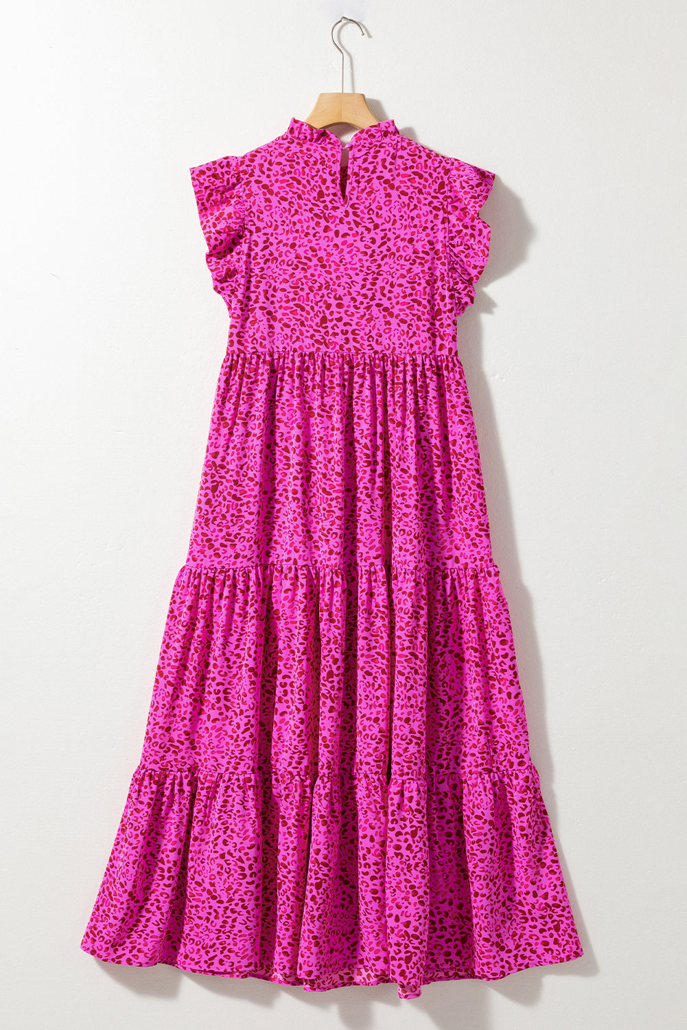 Shop Pink Leopard Print Ruffled Trim Tiered Maxi Dress Animal Pattern Casual Sundress at LivelyLooks