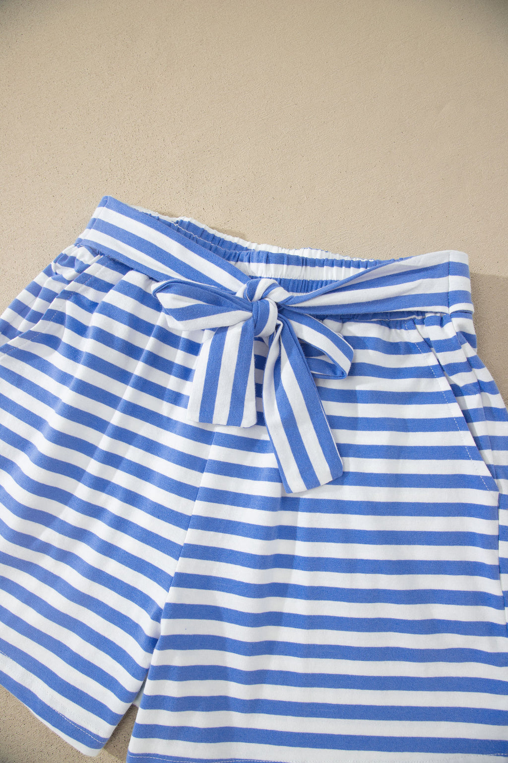 Sky Blue Stripe Contrast Trim Crew Neck Tee & Knot Shorts Co-ord Set