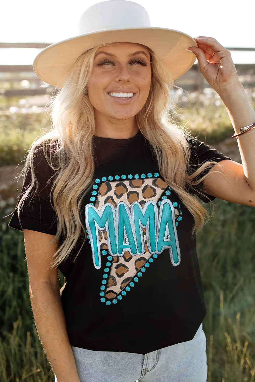 Shop Black Western MAMA Leopard Lightning Graphic Tee Animal Print T-Shirt Retro Top at LivelyLooks