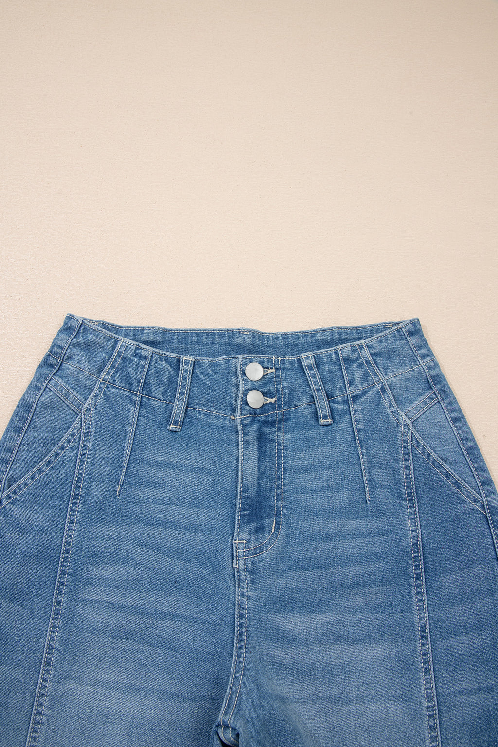 Women's Blue Medium Wash Cuffed Barrel Leg Jeans Mid-Rise Denim UK 4-16 at LivelyLooks
