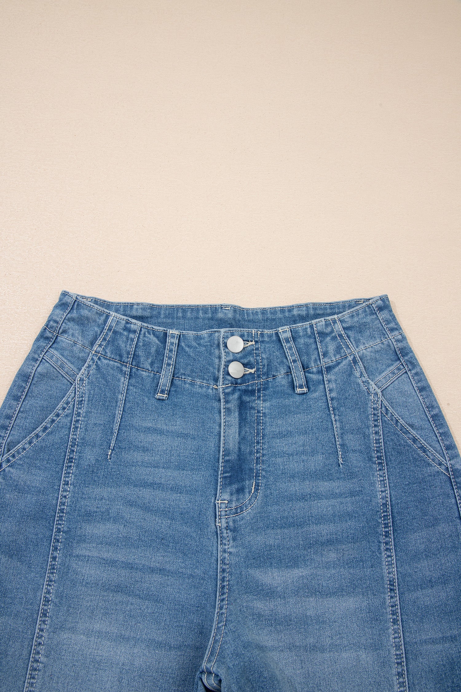 Women's Blue Medium Wash Cuffed Barrel Leg Jeans Mid-Rise Denim UK 4-16 at LivelyLooks