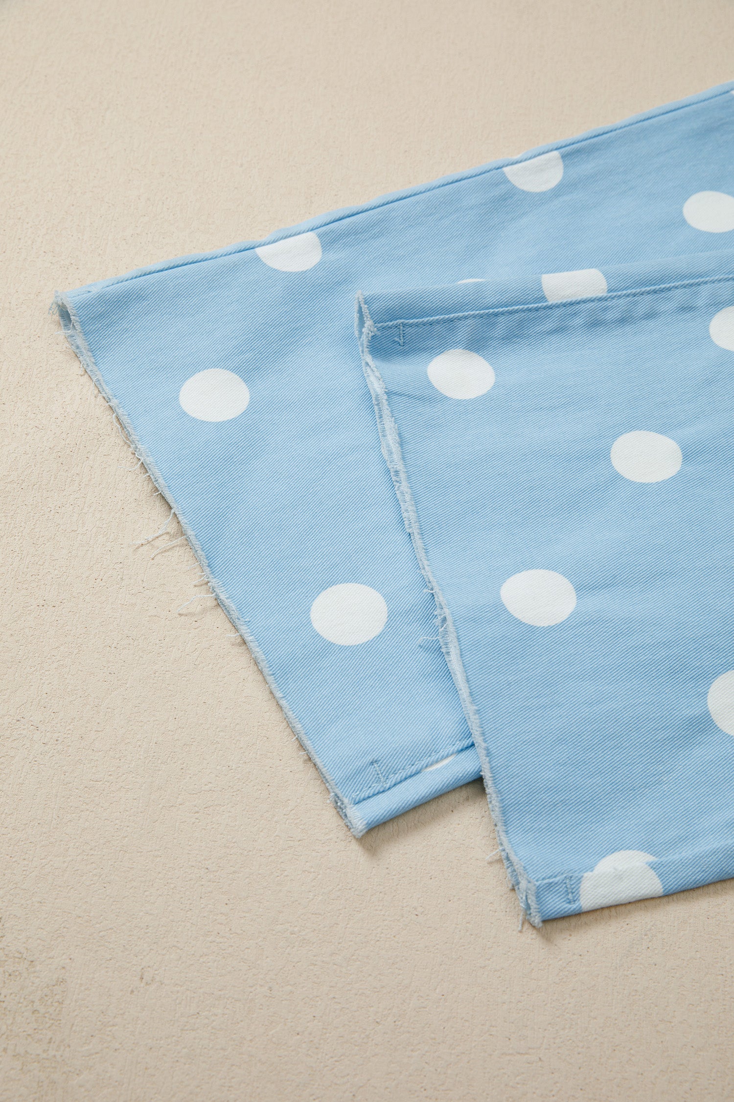 Khaki & Sky Blue Polka Dot Print Raw Hem High-Waist Shift Jeans | Sizes 4–16