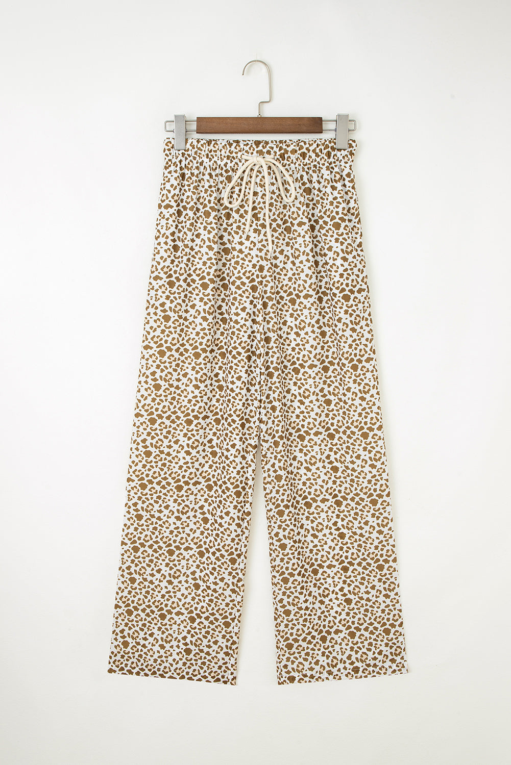 Leopard Print Drawstring Elastic Waist Loose Trousers | Brown & Khaki