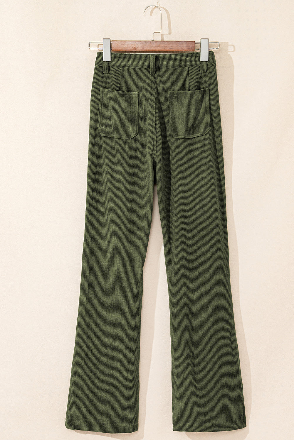 Women's Women's High Waist Corduroy Trousers Square Pockets Green/Brown at LivelyLooks