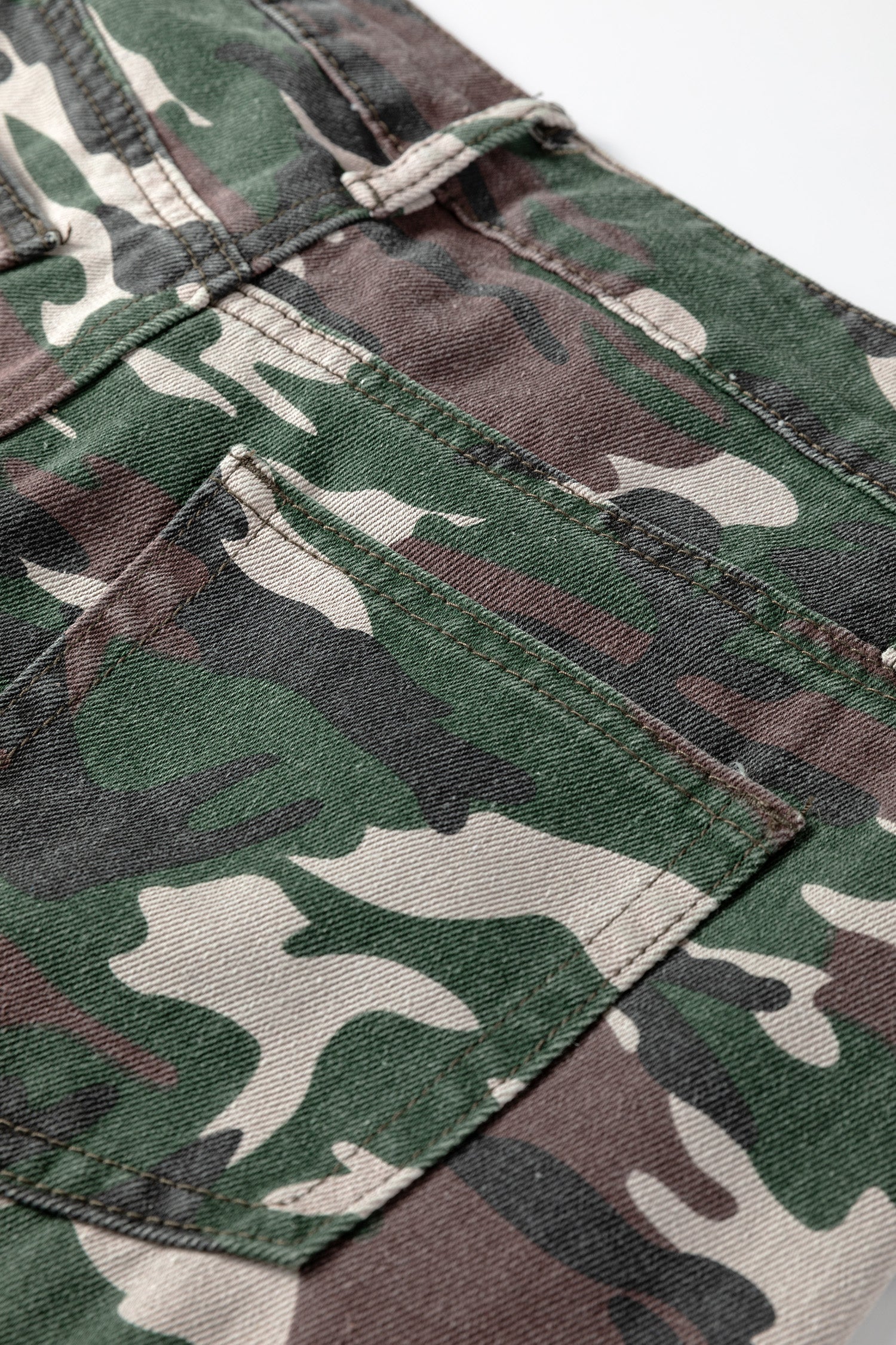 Green Camo Cargo Wide Leg Denim Pants