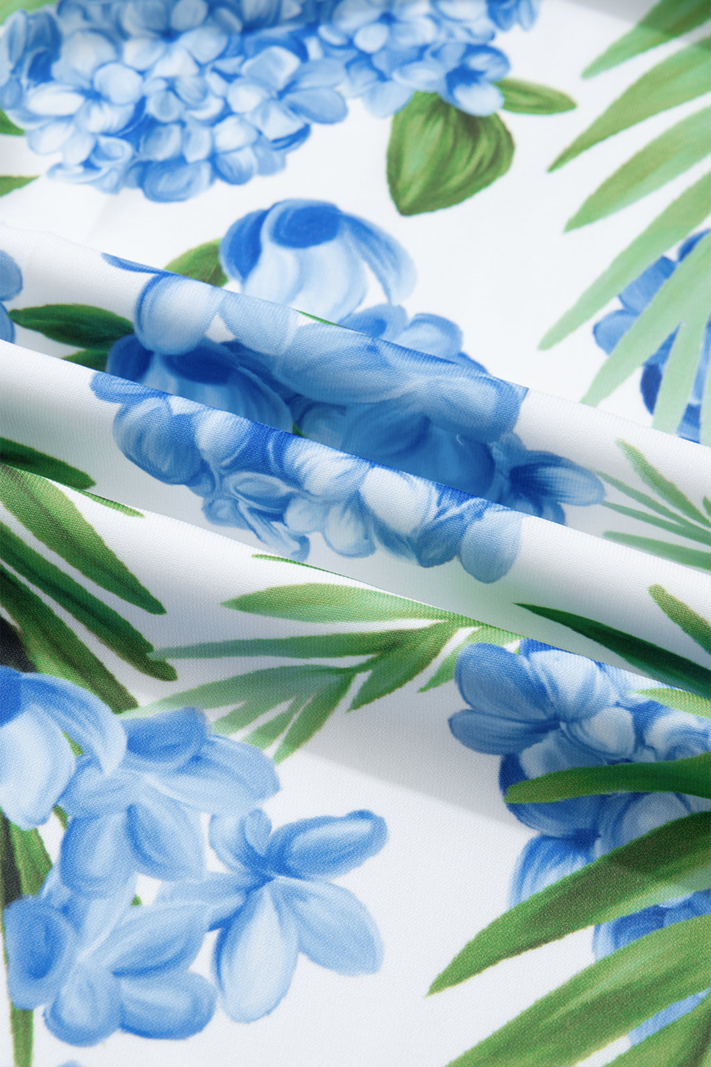 Sky Blue Palm Floral Print Contrast Ribbon Knot Ruffle Sleeve Mini Dress | UK 8–22