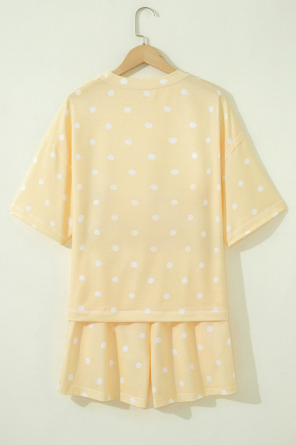 LivelyLooks White Polka Dot Exposed Seam Loose Tee & Drawstring Shorts Set S-XL women's fashion