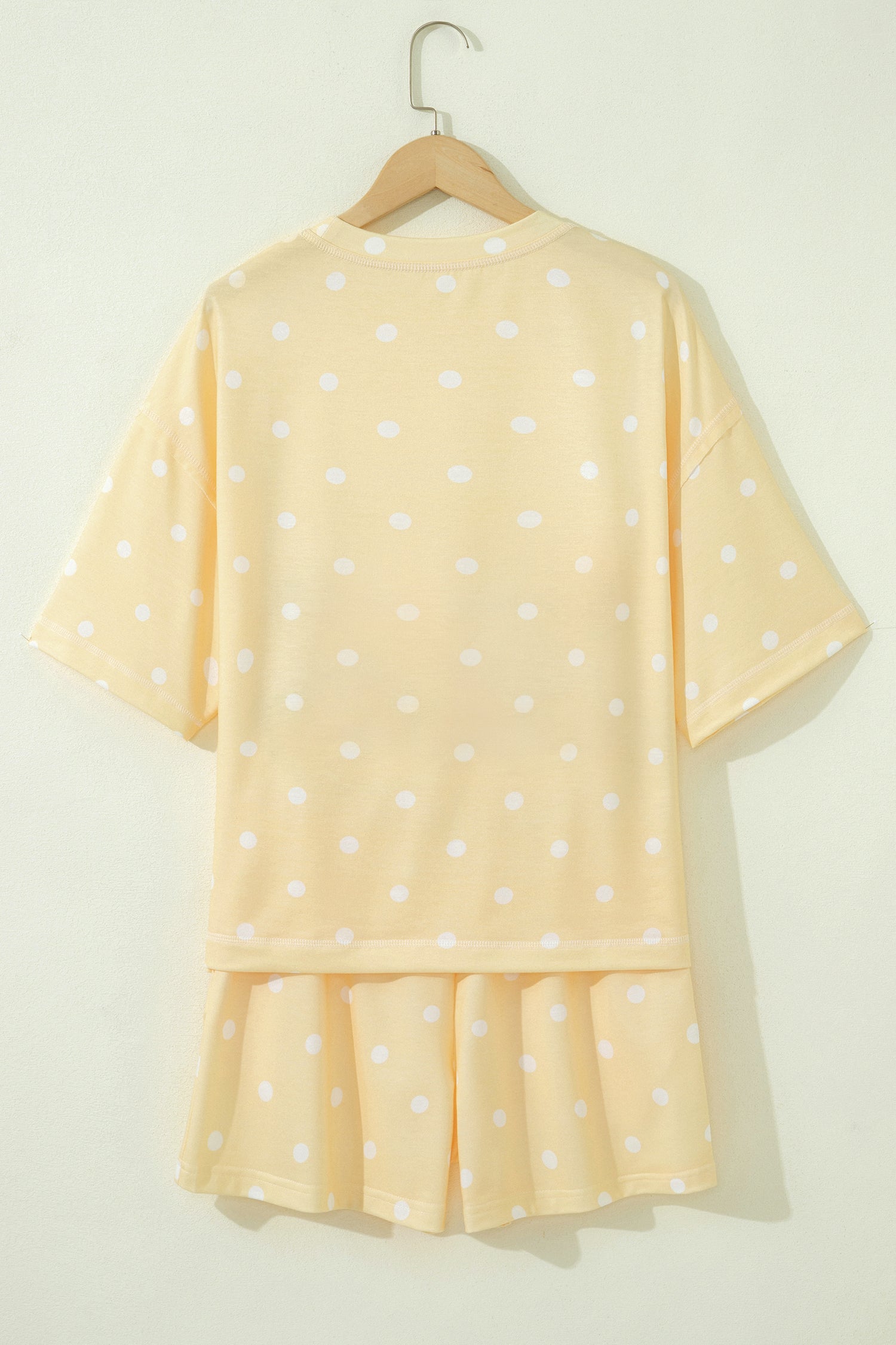 LivelyLooks White Polka Dot Exposed Seam Loose Tee & Drawstring Shorts Set S-XL women's fashion