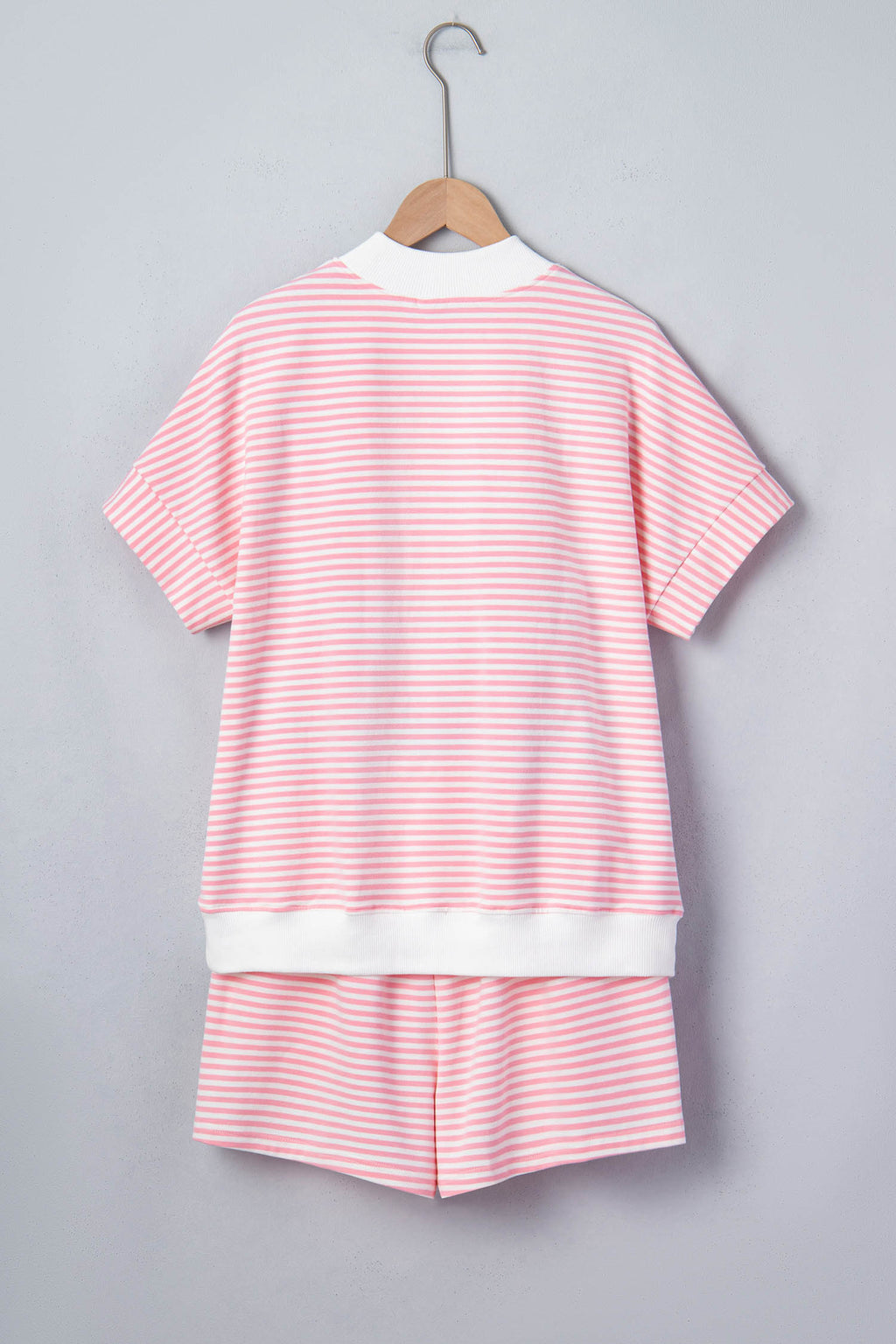 Pink Stripe Lake Weekend High Neck Short Sleeve 2-Piece Short Set