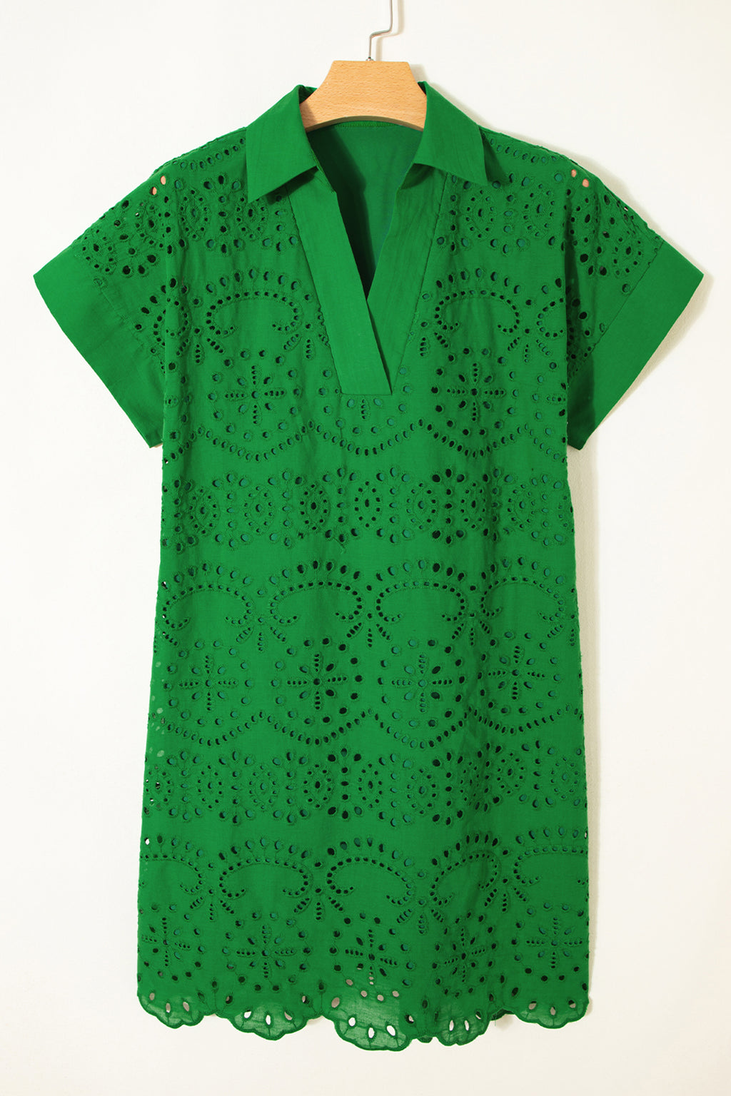 White & Green Eyelet Embroidered Short Sleeve T-Shirt Mini Dress