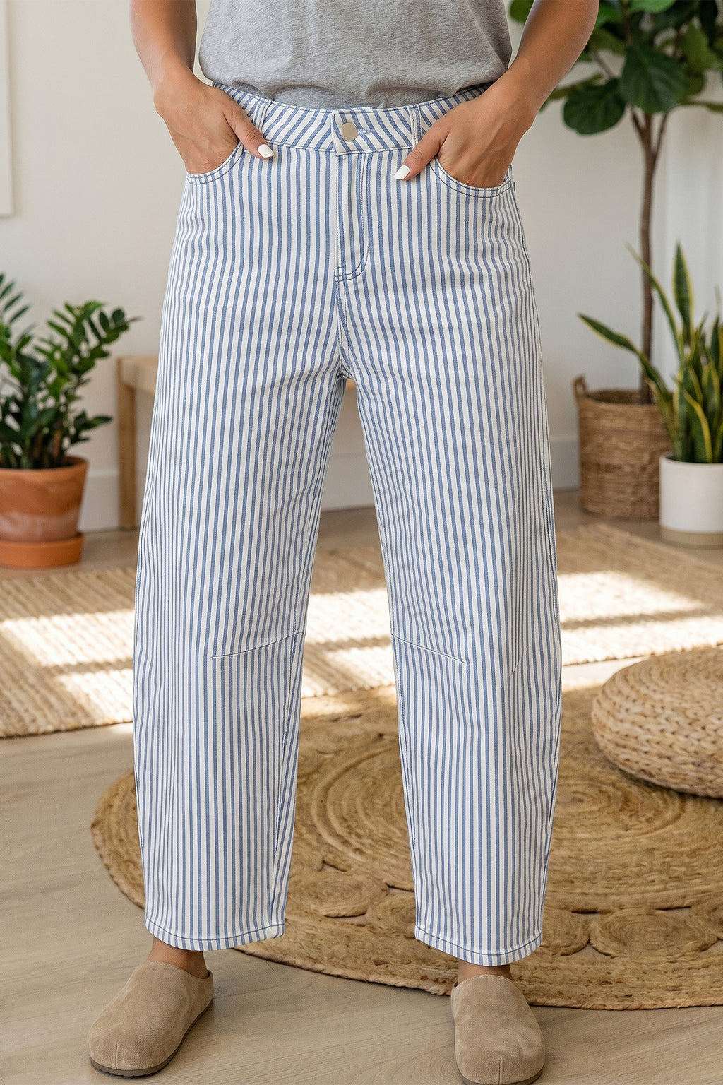 Women's Stripe Casual Barrel Leg Jeans UK 4-16 at LivelyLooks