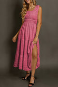 Shop Shirred Pleated Square Neck Sleeveless Midi Dress | S-XL at LivelyLooks