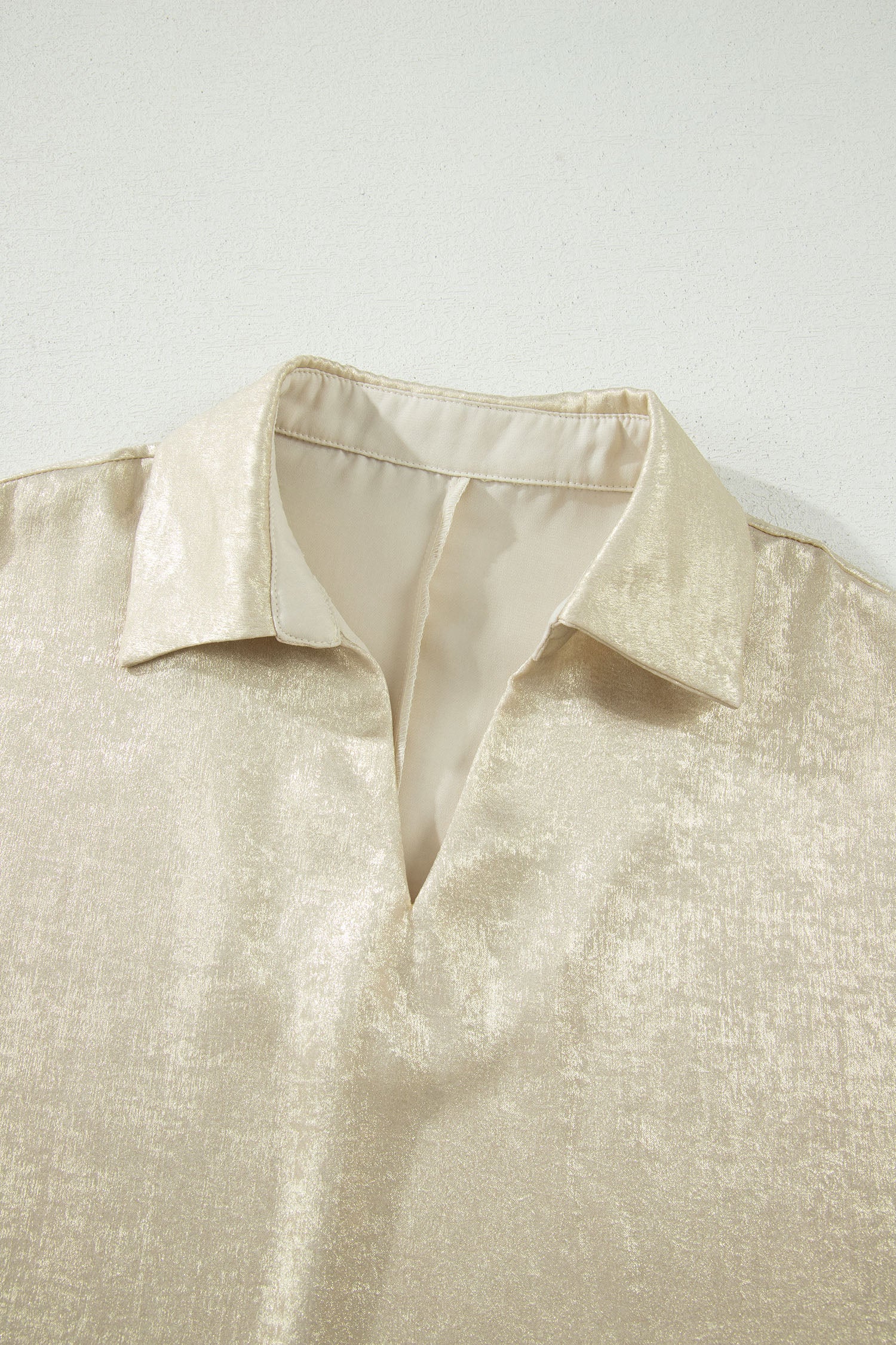 Aqua Metallic Shimmer Collared V Neck Half Sleeve Top