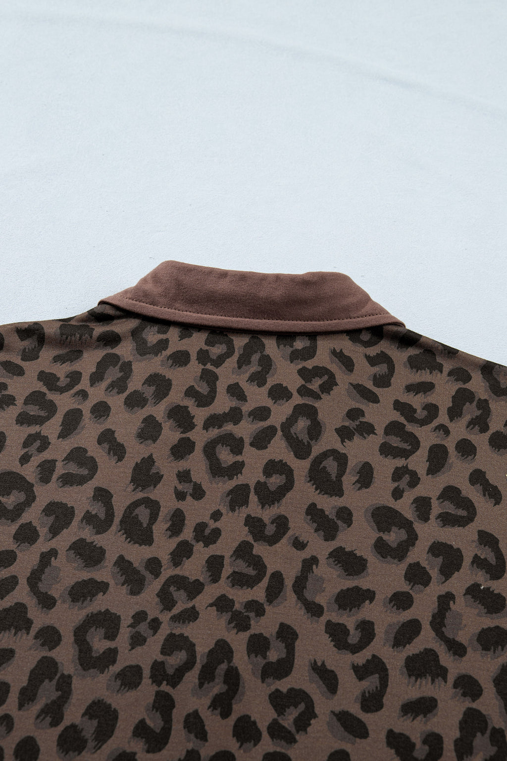 Brown Leopard Print Contrast Collar V Neck Mini Dress S-XL