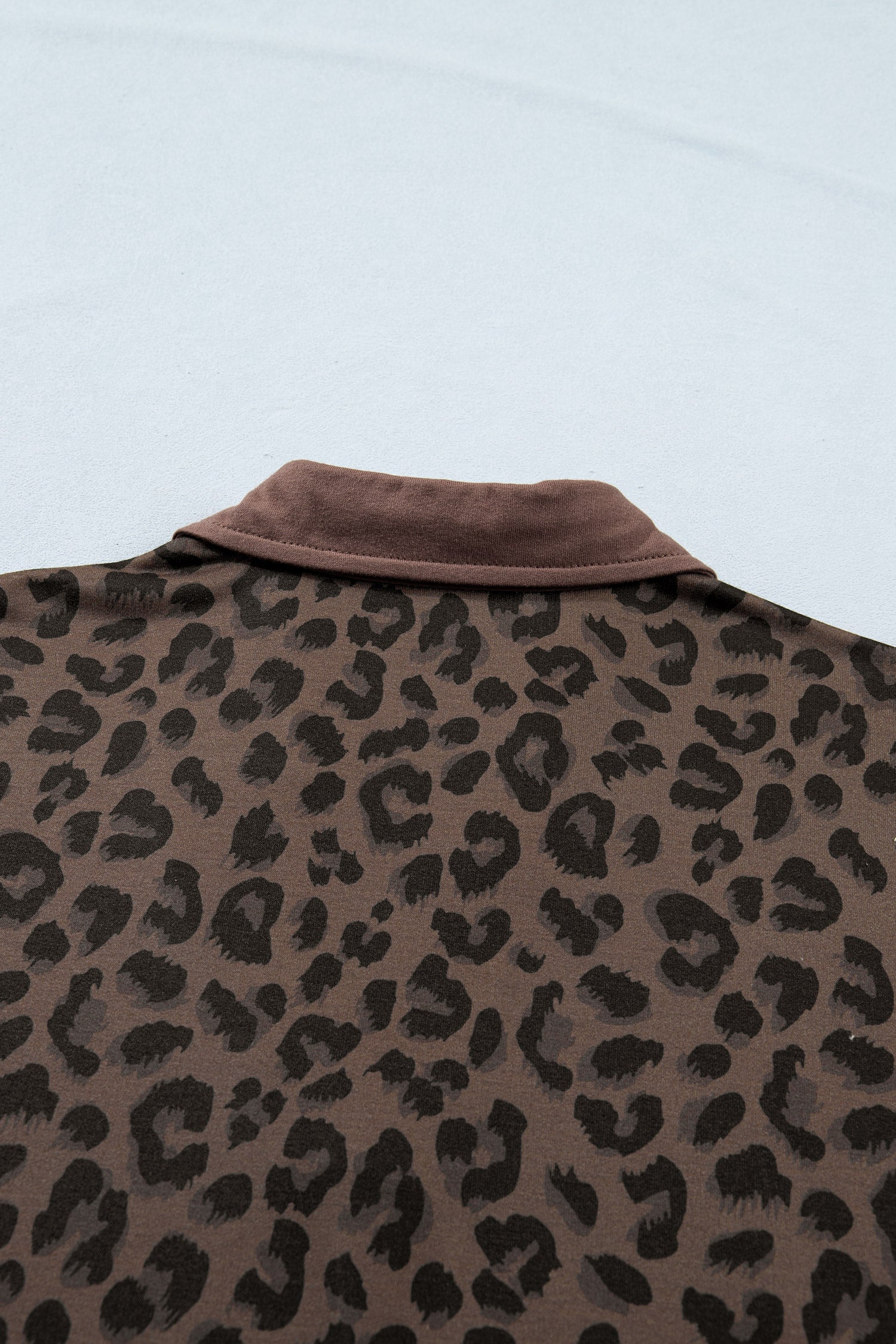 Brown Leopard Print Contrast Collar V Neck Mini Dress S-XL