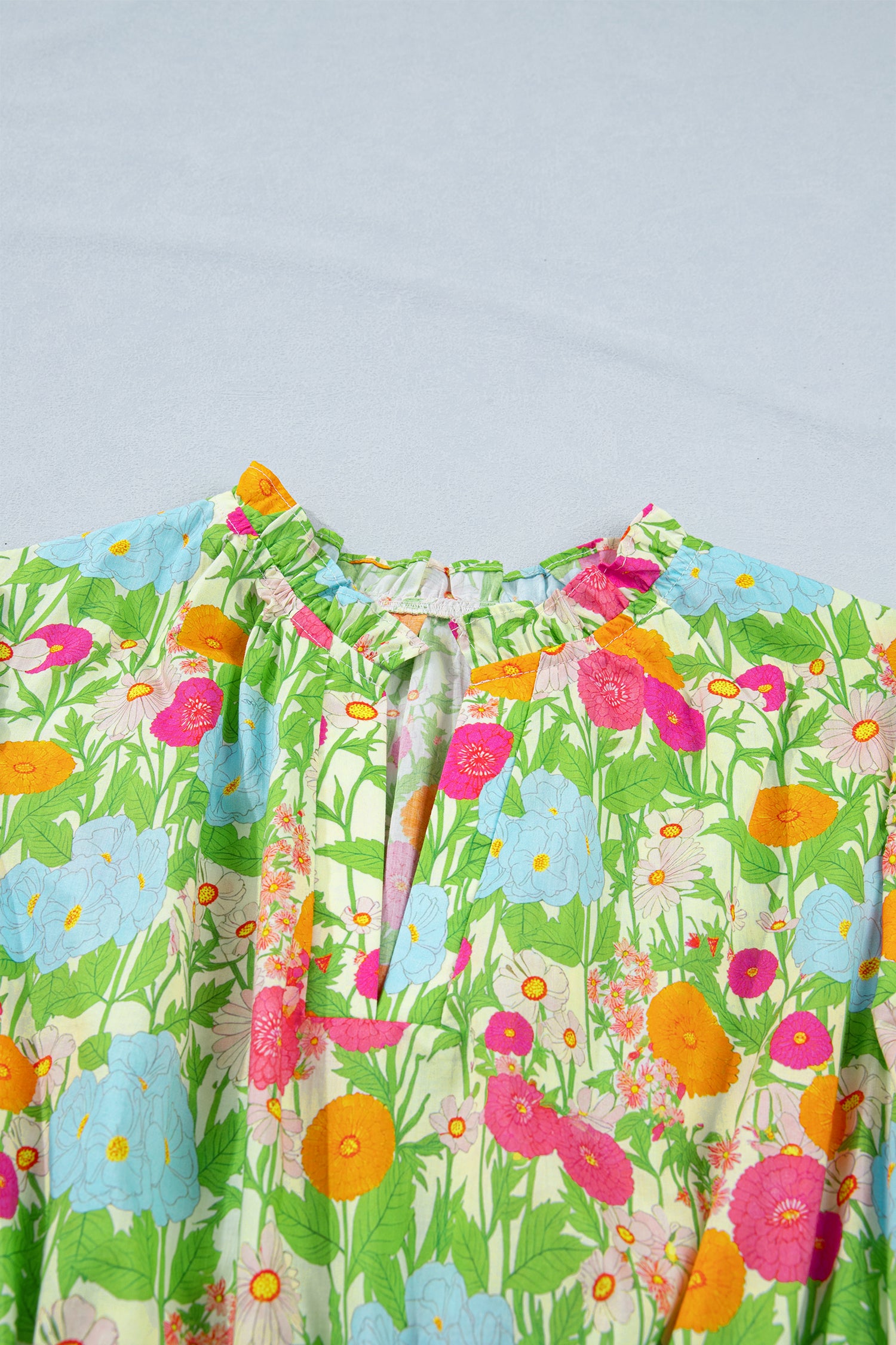 Shop Green Floral Print V-Neck Puff Sleeve Cotton Maxi Dress at LivelyLooks